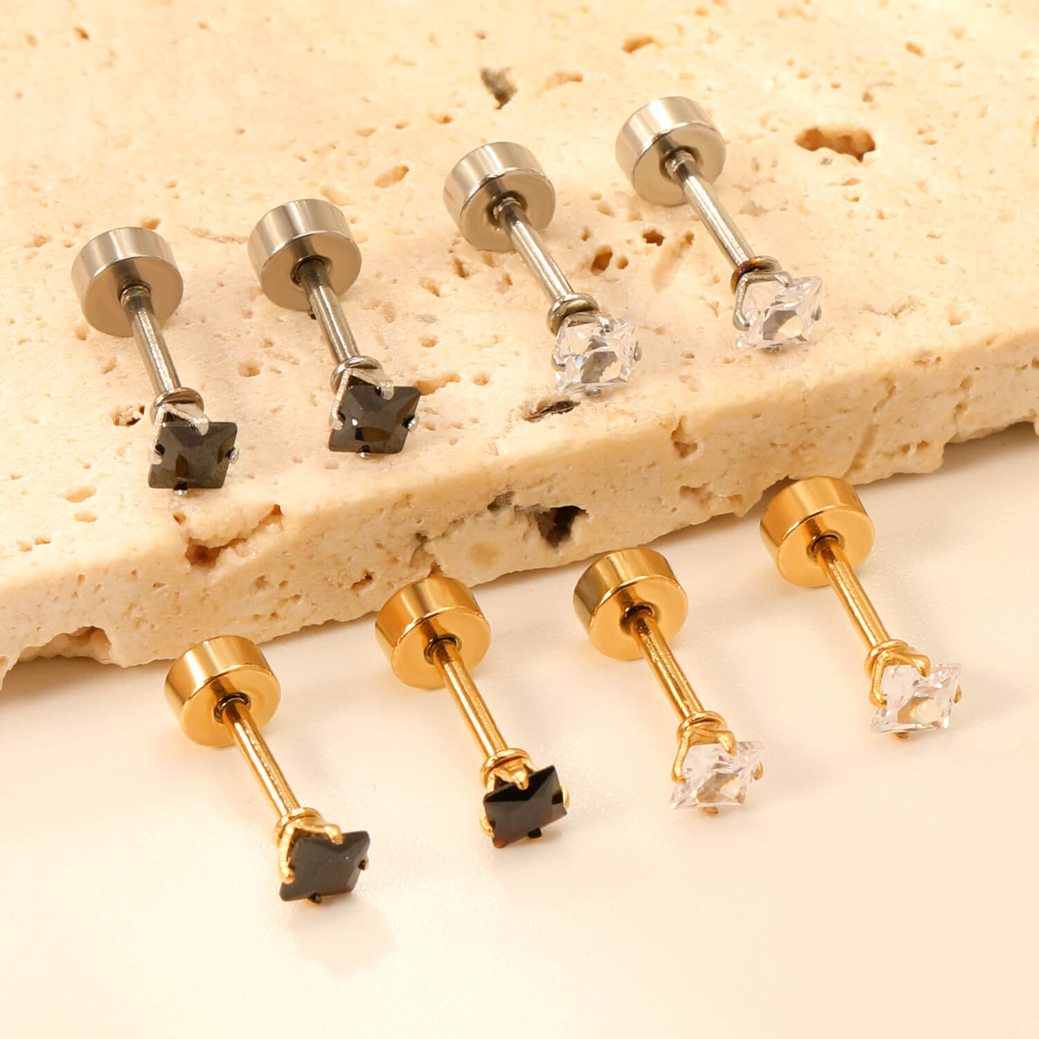 Stainless Steel Stud Earrings Set