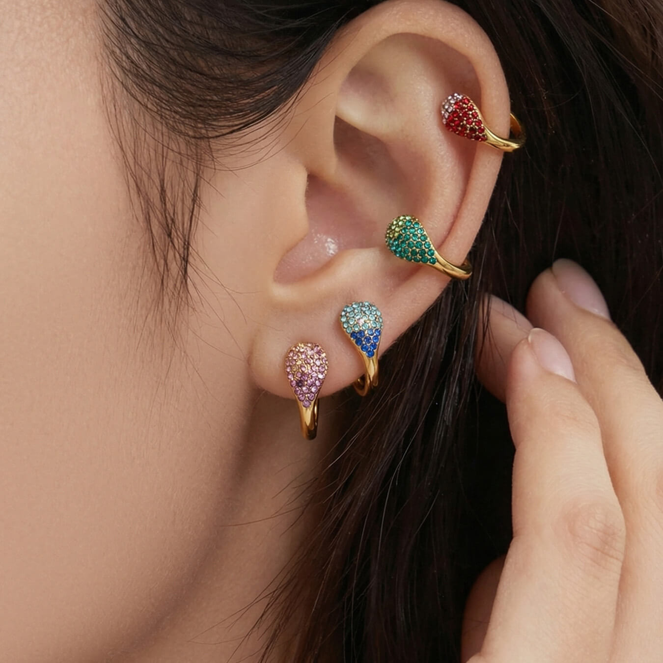 Multicolor Teardrop Ear Cuff