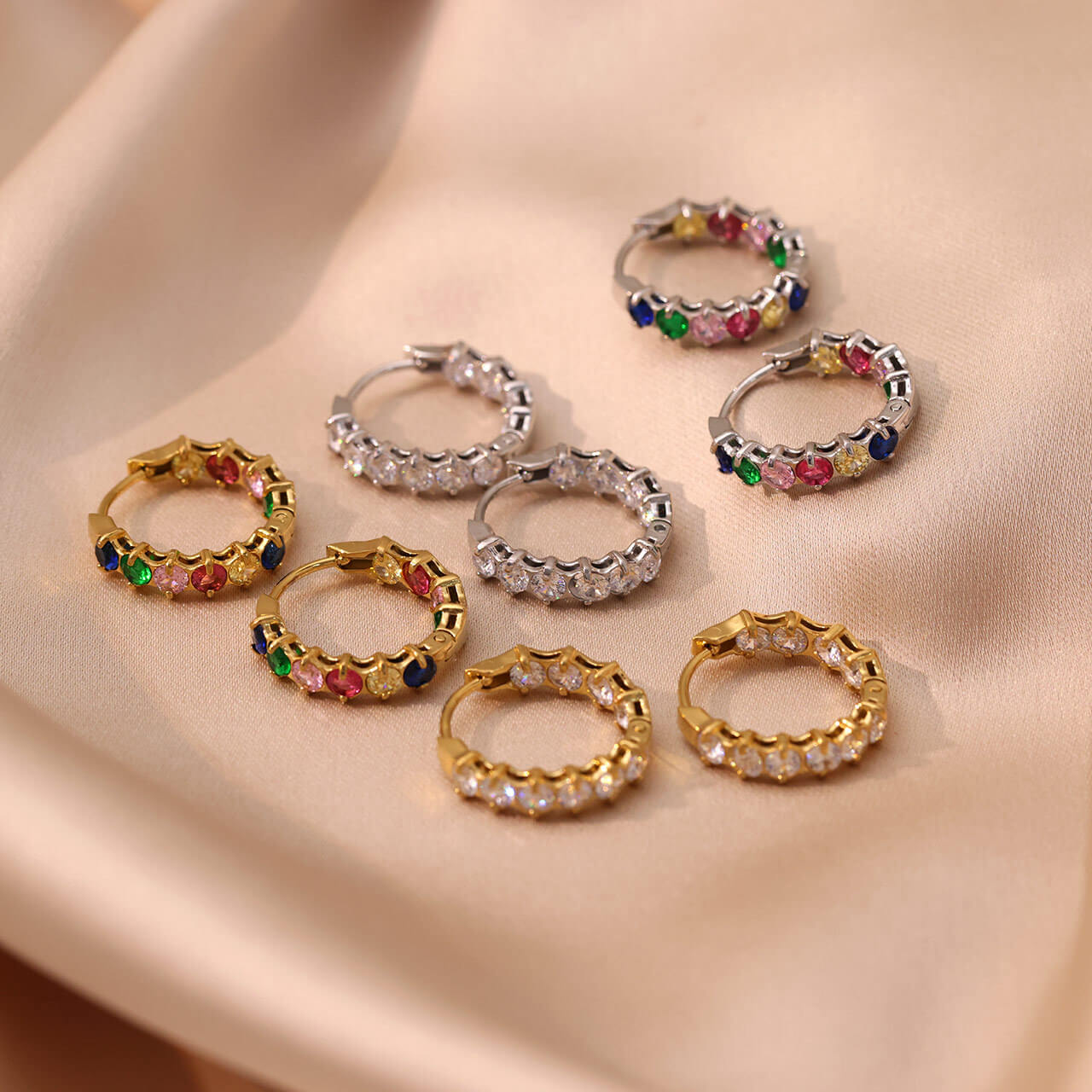 Gemstone Hoop Earrings Set