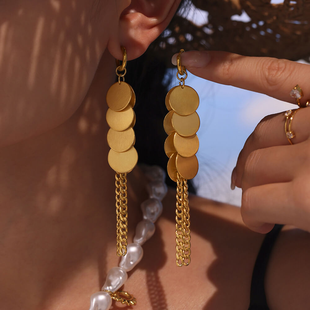 Gold Disc Dangle Earrings