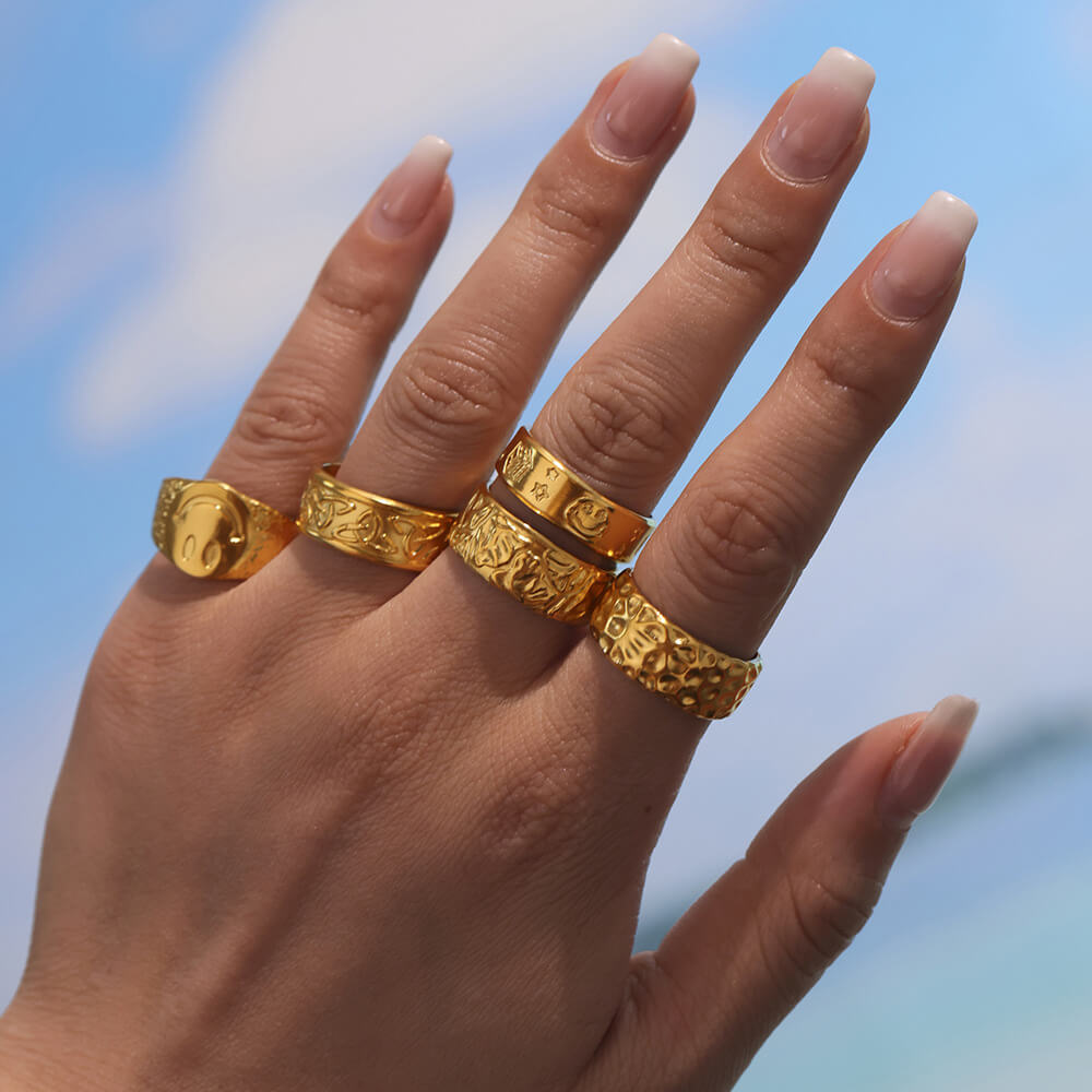 Gold Vintage Pattern Rings 
