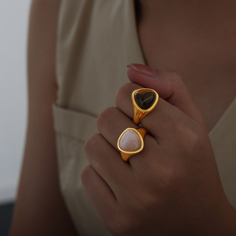 Dual Stone Gold Plated Statement Rings