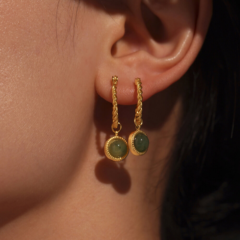 Gold Jade Drop Earrings