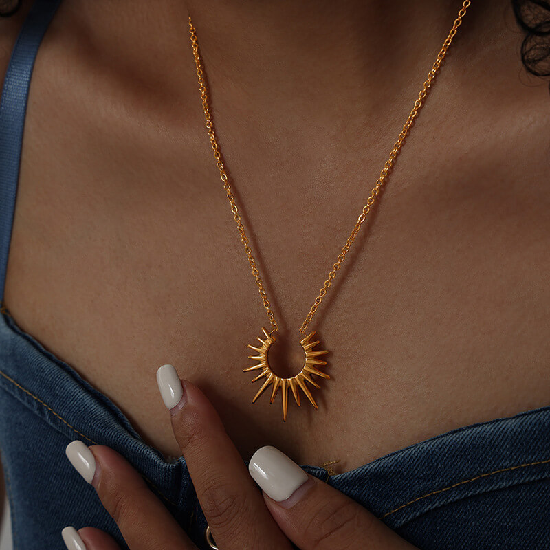 Gold Sunburst Pendant Necklace