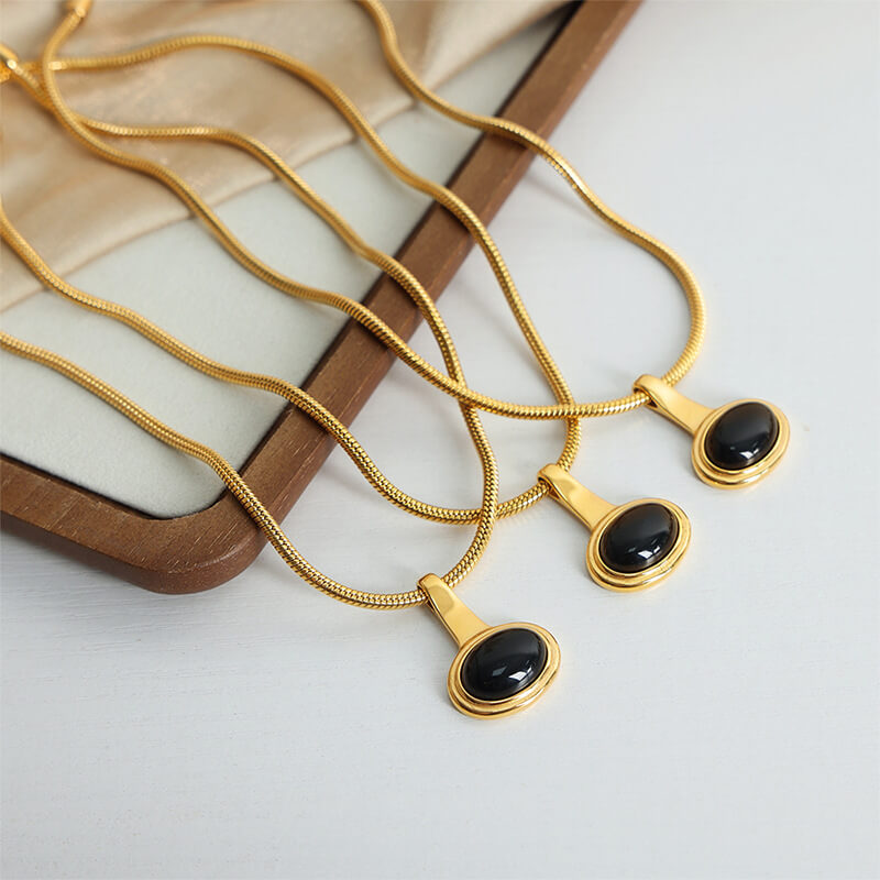 Gold Plated Black Stone Necklace