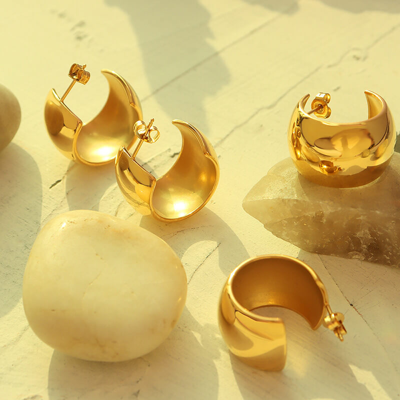 Gold Crescent Hoop Earrings