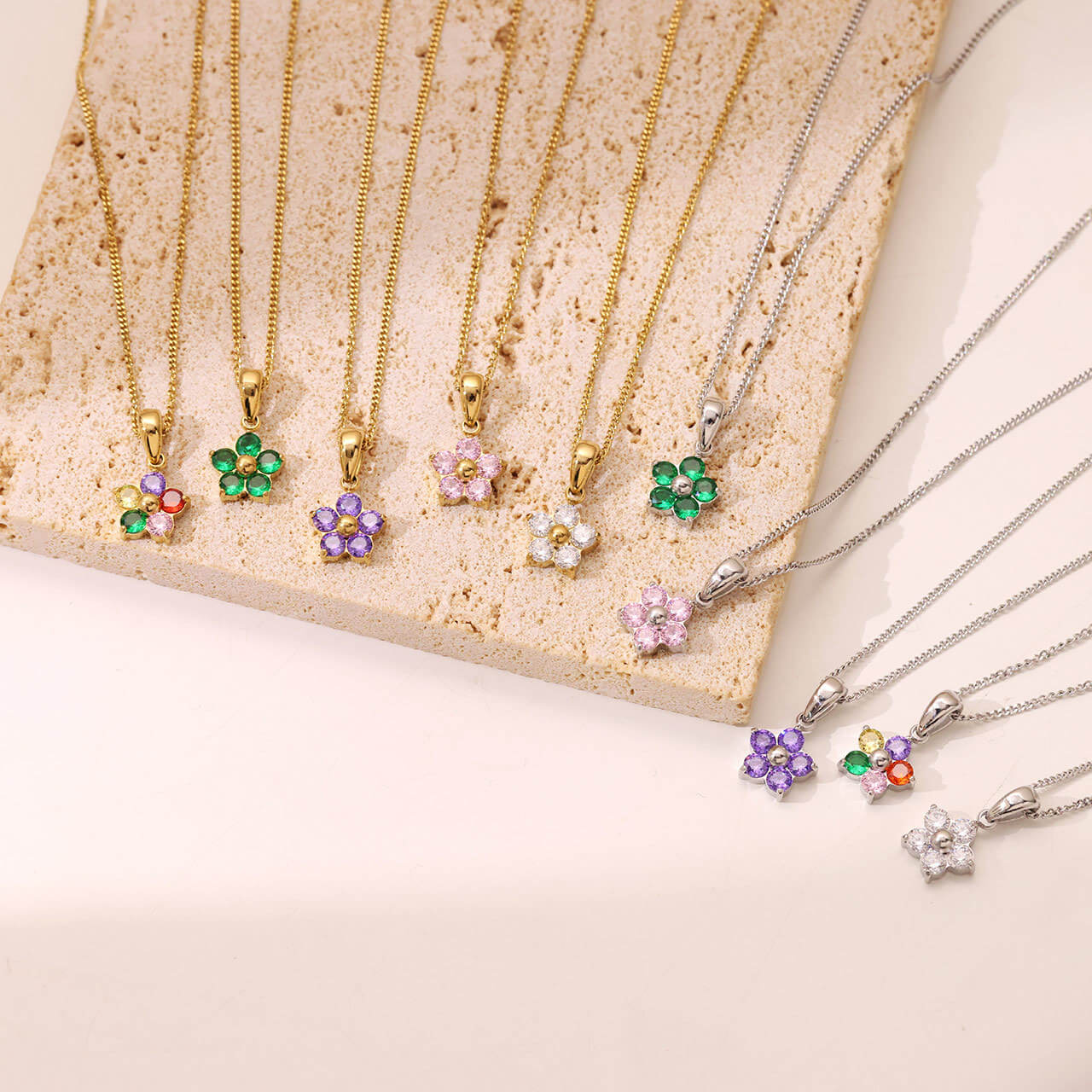 Floral Gemstone Pendant Necklaces