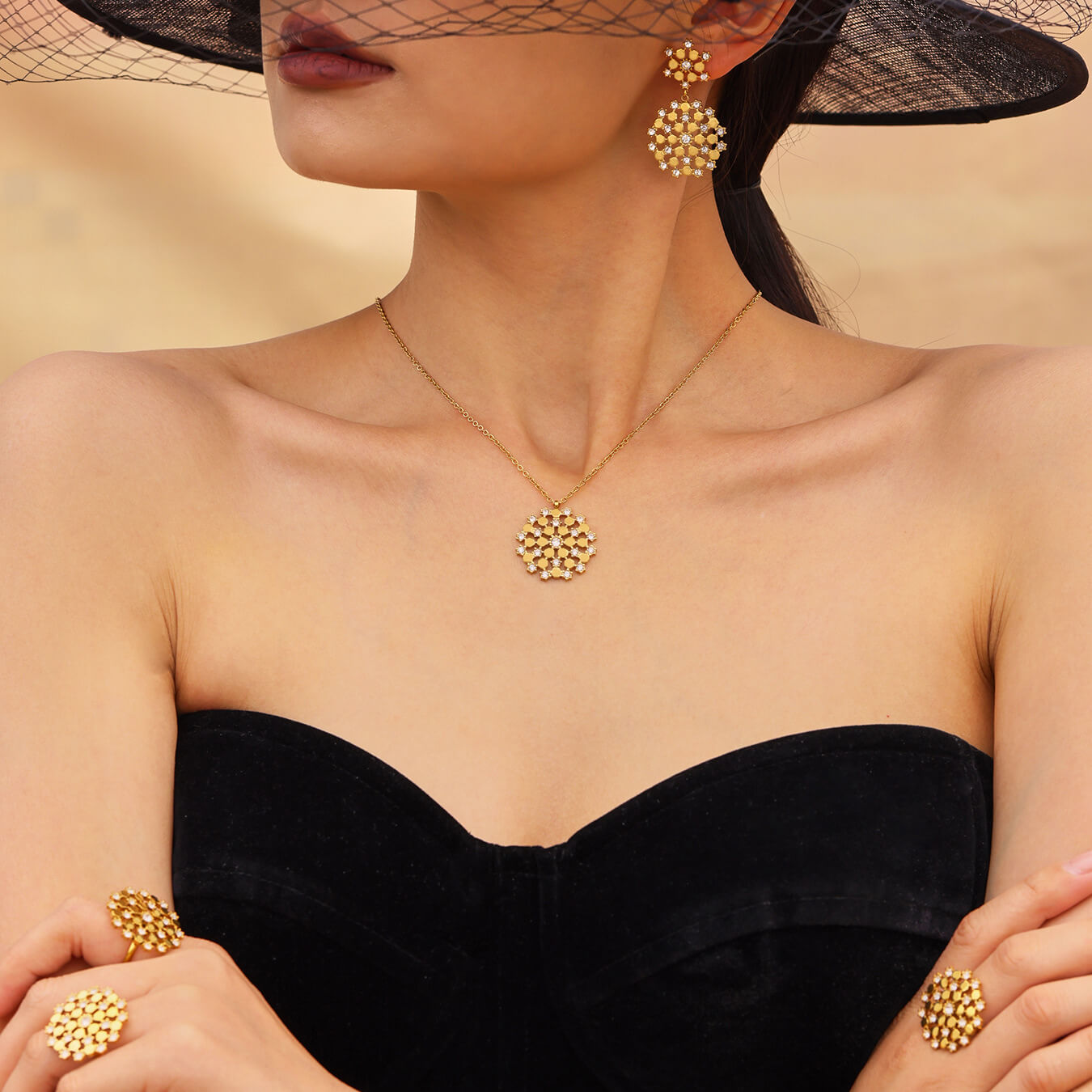 Gold Floral Jewelry Set