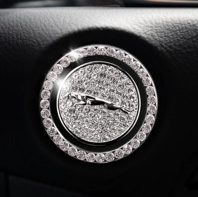 Jaguar Start Button | Bling Car Décor | Crystal Rhinestone Car Bling Ring | Emblem Sticker