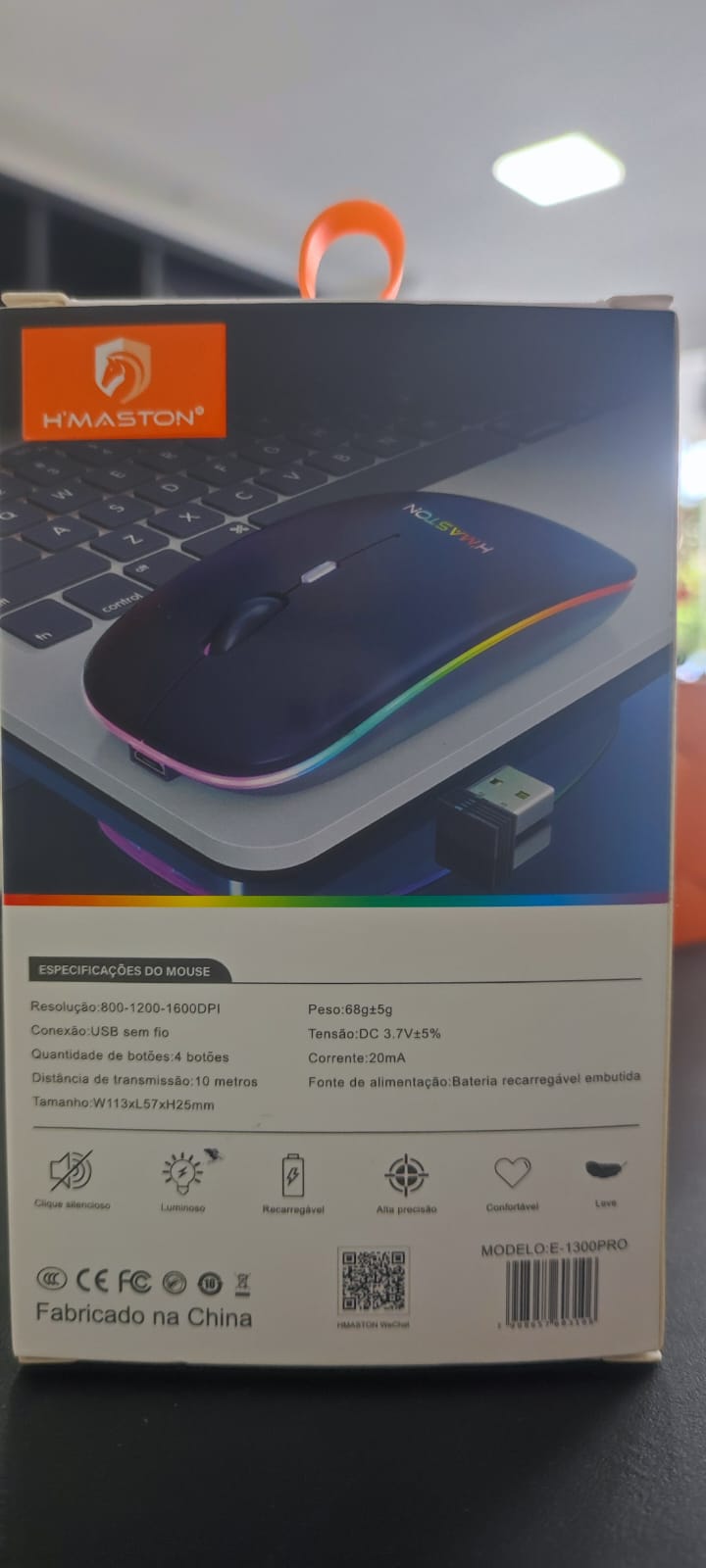 Mouse Luminoso Sem Fio de 2.4GHz