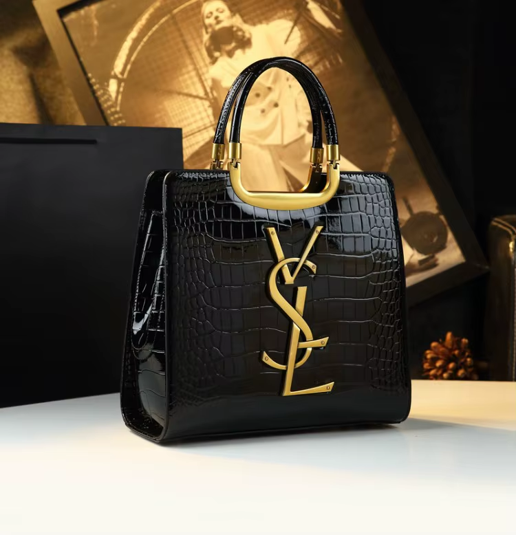 Luxury Crocodile-Texture Black Handbag - YSL