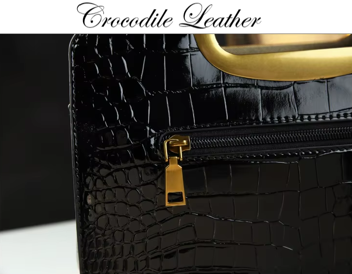 Luxury Crocodile-Texture Black Handbag - YSL
