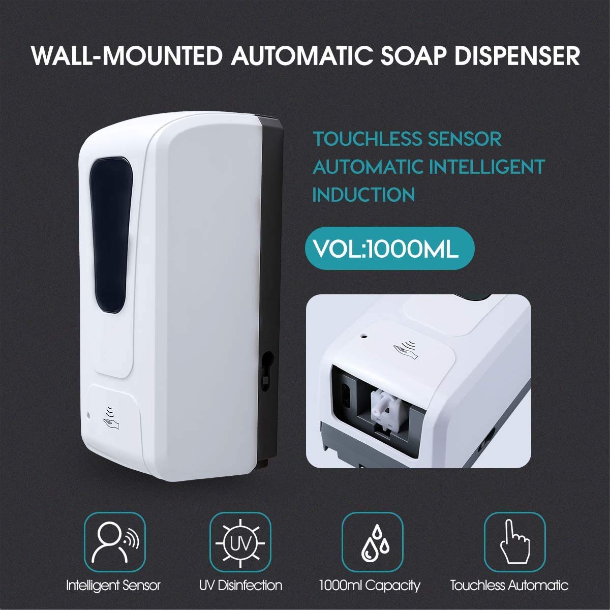 INSUPAK SOAP DISPENSER - Automatic Hand Sanitizer Wall Mount Dispenser 1000ML Large Capacity, Touchless Dispenser
