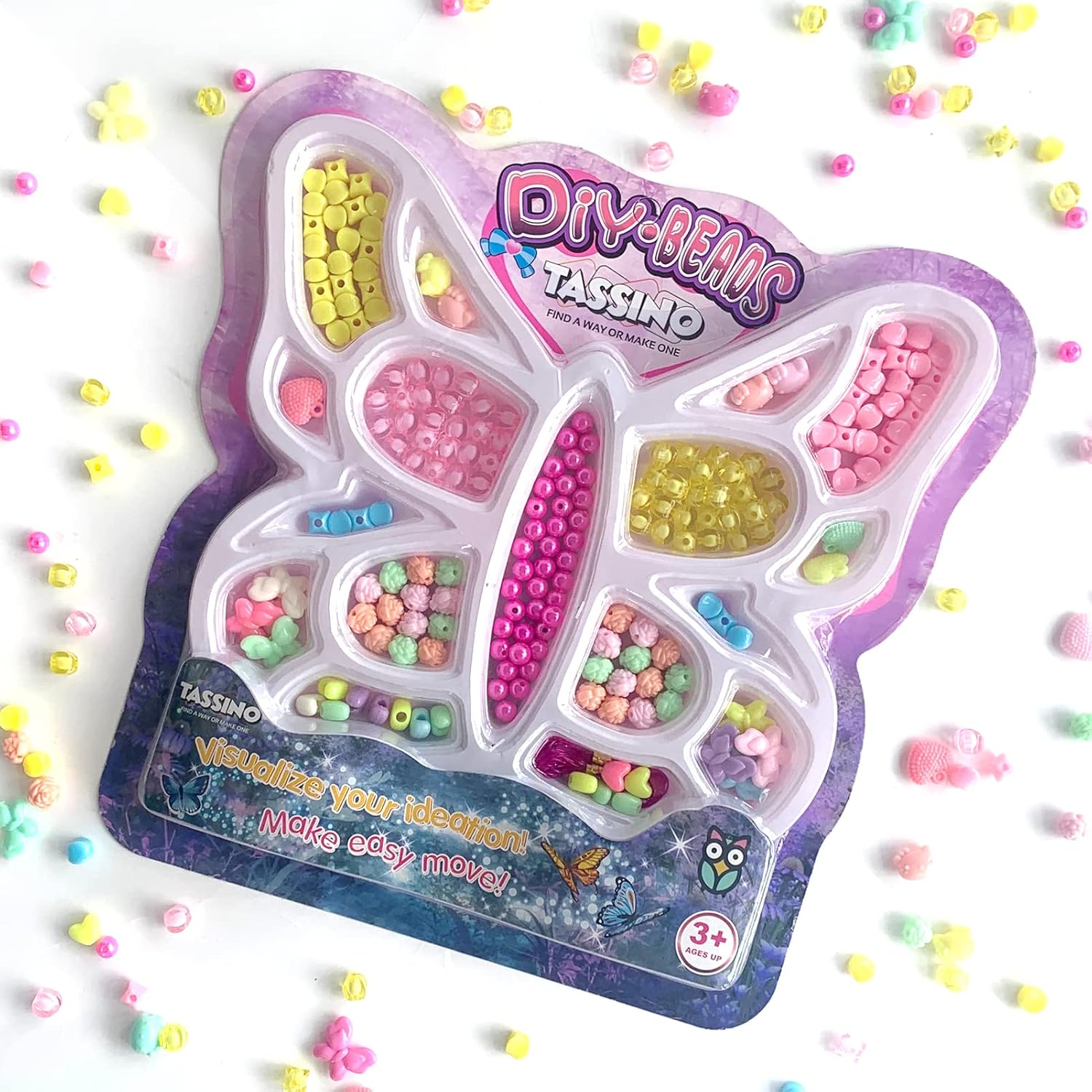Tassino Jewellery Making Kit for Kids - DIY Beads for Girls Jewelry Making Set Beadwork Jewelry Design Necklace Art Craft Christmas Birthday Gifts Butterfly Shape Packing (White)