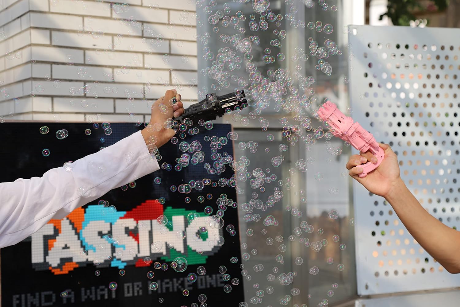 Tassino Bubble Gun Black and Pink Machine Bubble Maker, 8-Hole Bubble Blower Automatic Bubble Machine Electric Bubble Soap Water Toys for Boys Girls Plastic Machine Gun - BIS Approved (2 in 1)