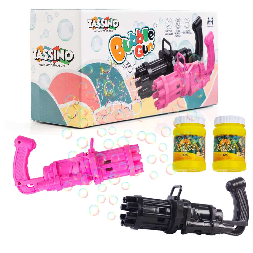 Tassino Bubble Gun Black and Pink Machine Bubble Maker, 8-Hole Bubble Blower Automatic Bubble Machine Electric Bubble Soap Water Toys for Boys Girls Plastic Machine Gun - BIS Approved (2 in 1)