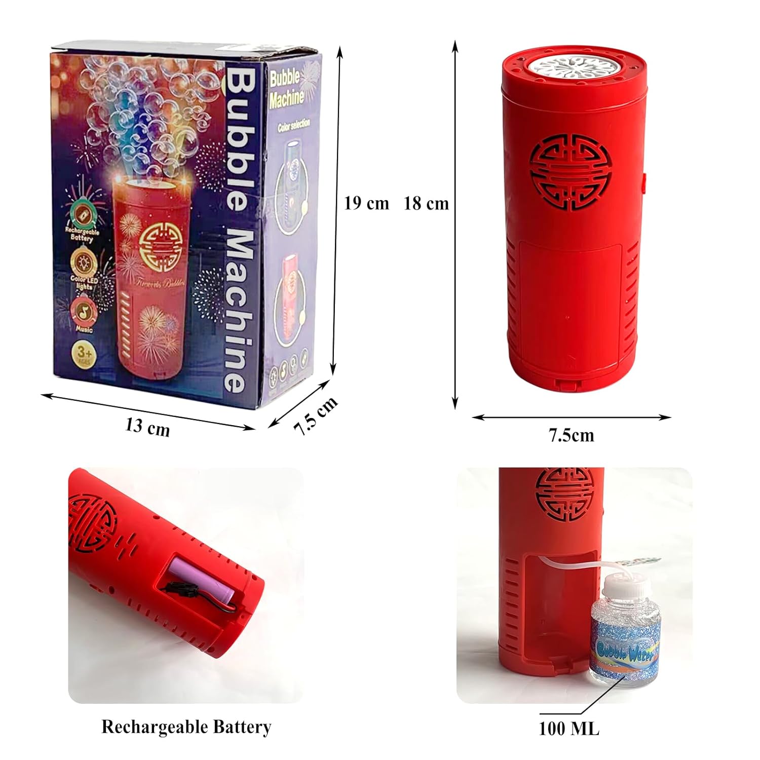 Tassino Fireworks Bubble Machine (12 Holes with 100ml Bubble Solution Automatic Bubble Blower Maker with Lights and Sound for Diwali Christmas, Party