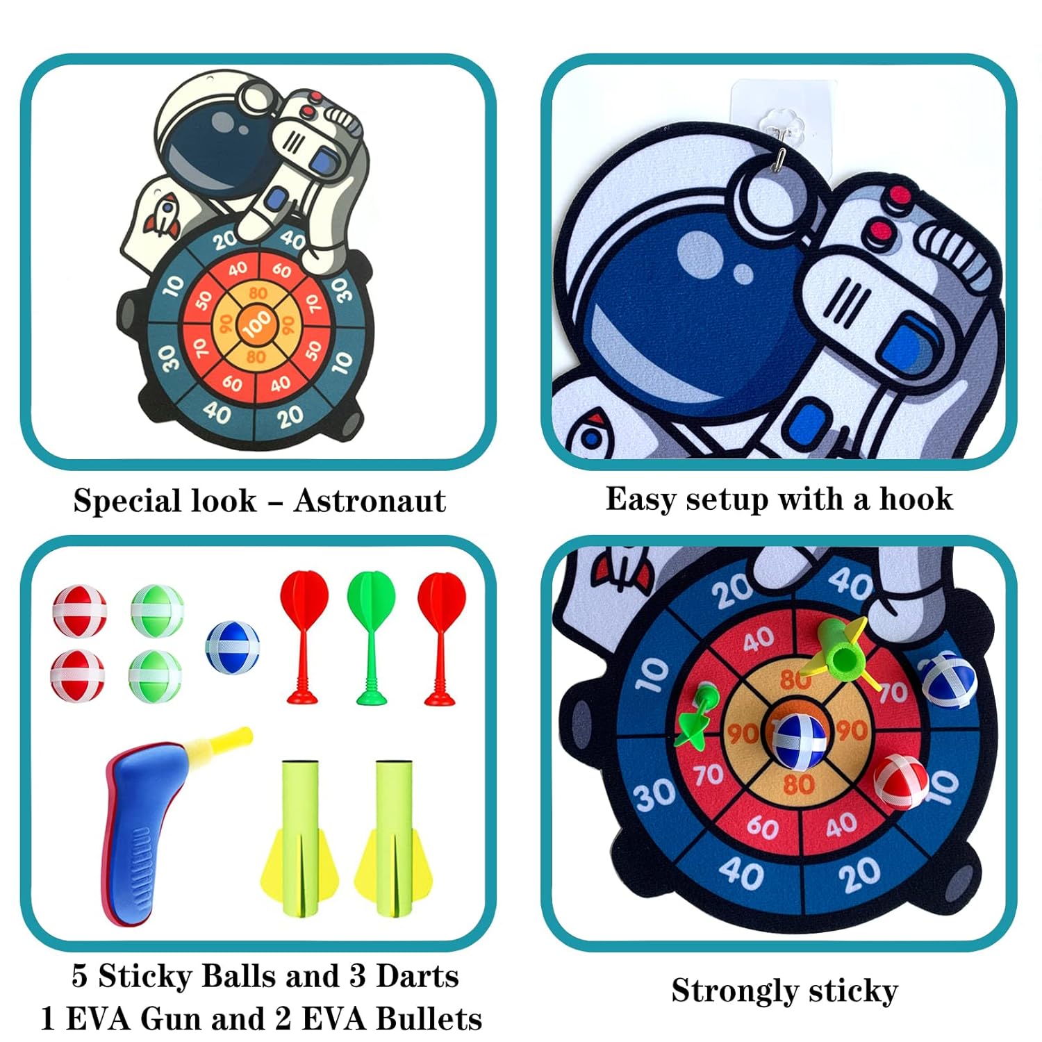 TASSINO, FIND A WAY OR MAKE ONE Tassino Shooting Dart Game for Kids Cartoon Target Toy Sets, Fabric Dard Board, Children's Indoor Outdoor Sport Game Toys Gifts (Astronaut), Multi
