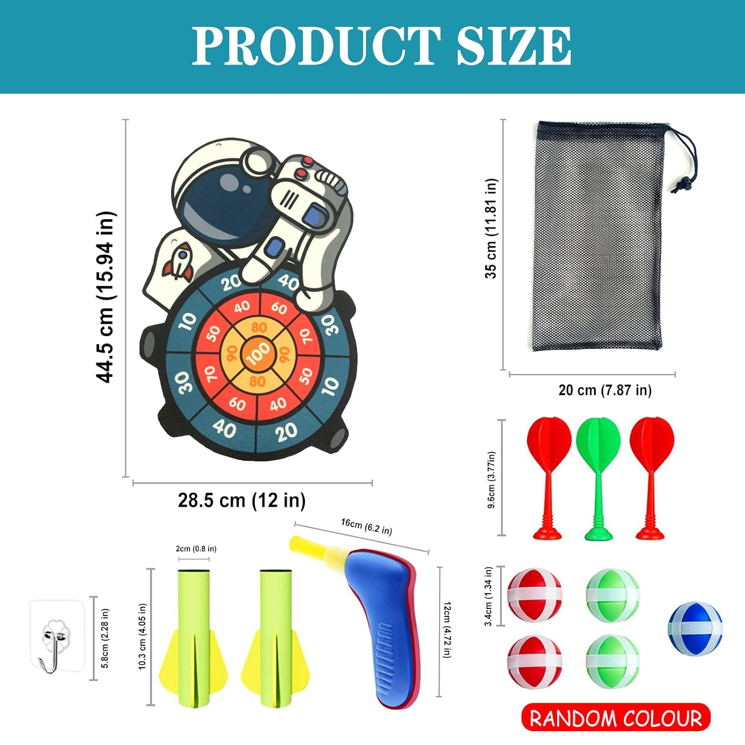 TASSINO, FIND A WAY OR MAKE ONE Tassino Shooting Dart Game for Kids Cartoon Target Toy Sets, Fabric Dard Board, Children's Indoor Outdoor Sport Game Toys Gifts (Astronaut), Multi