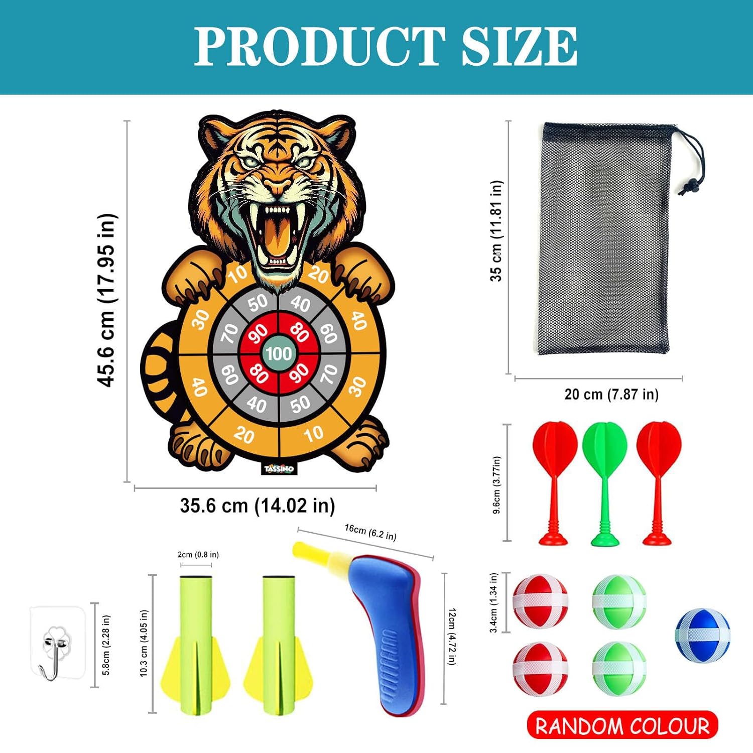 Tassino Shooting Dart Game for Kids Cartoon Target Toy Sets, Fabric Dard Board, Children's Indoor Outdoor Sport Game Toys Gifts (Tiger)