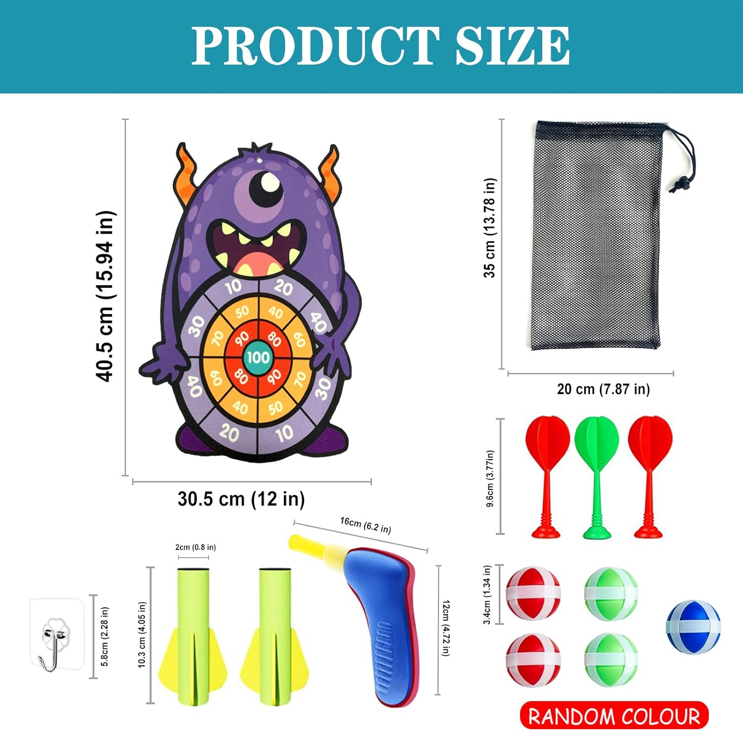Tassino Shooting Dart Game for Kids Cartoon Target Toy Sets, Fabric Dart Board, Children's Indoor Outdoor Sport Game Toys Gifts (Monster)