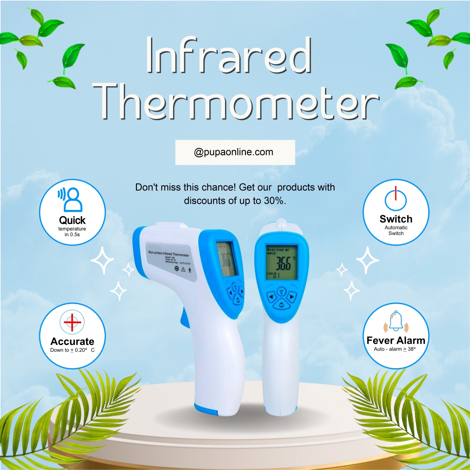 Infrared Forehead Thermometer Non-Contact Digital Temperature Gun with LCD Display