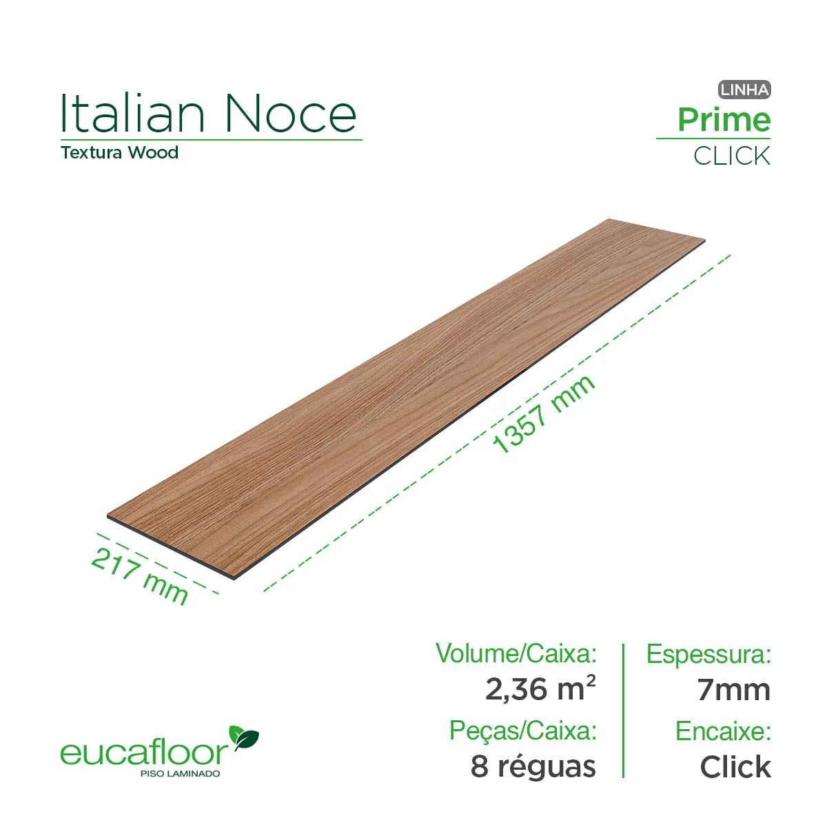 Italian Noce Prime Click Eucafloor Piso Laminado — valor do m2