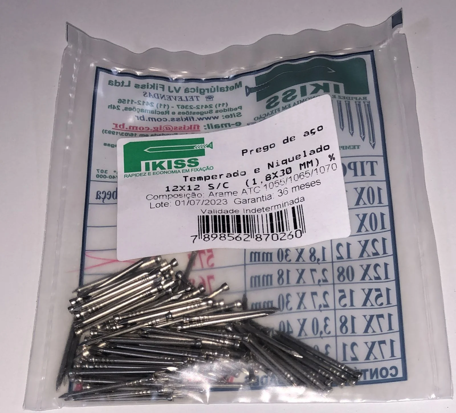 Prego de aço 12x12 1,8x30mm  S/cabeça