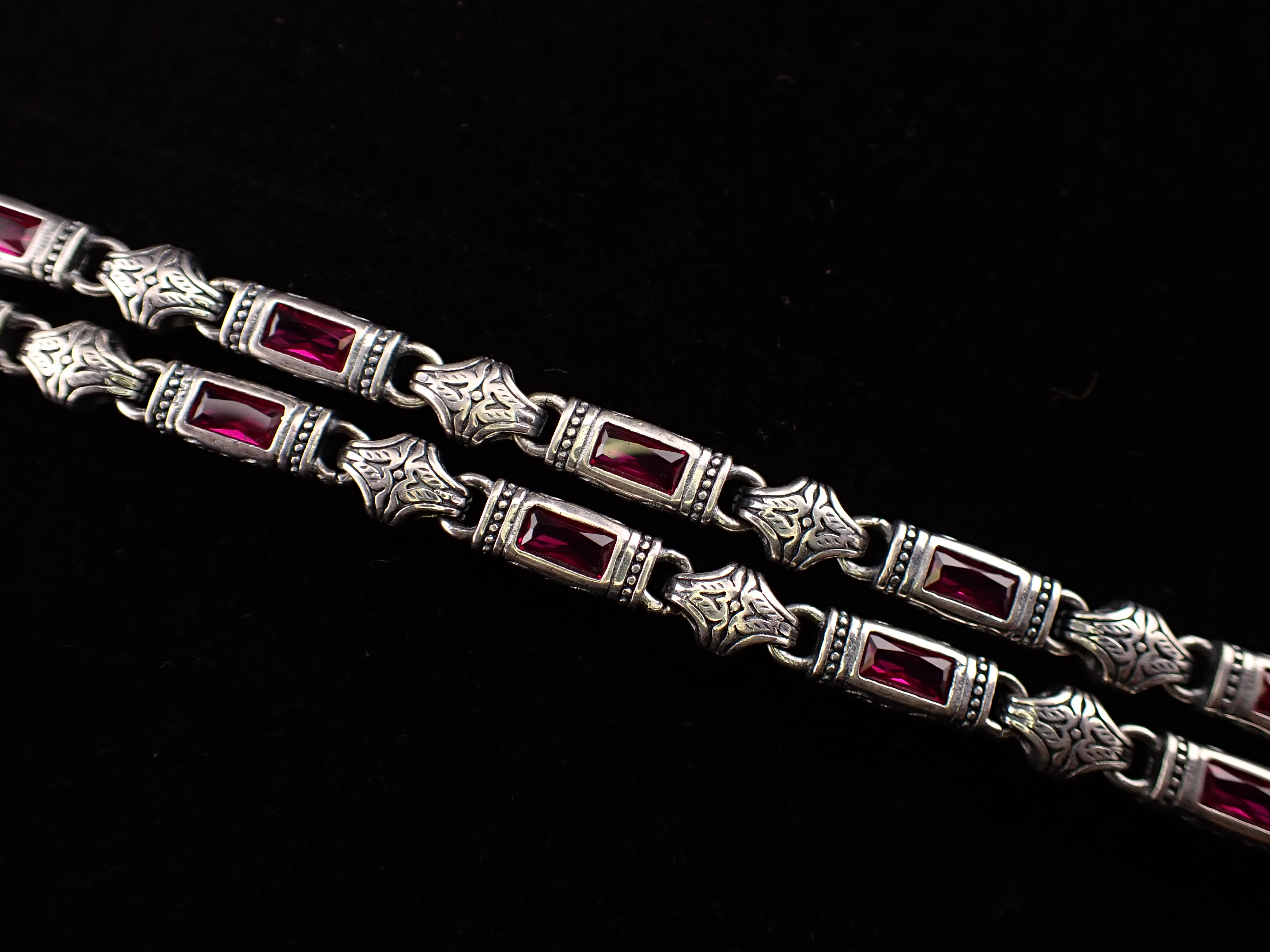 Silver and Red Stone Chain