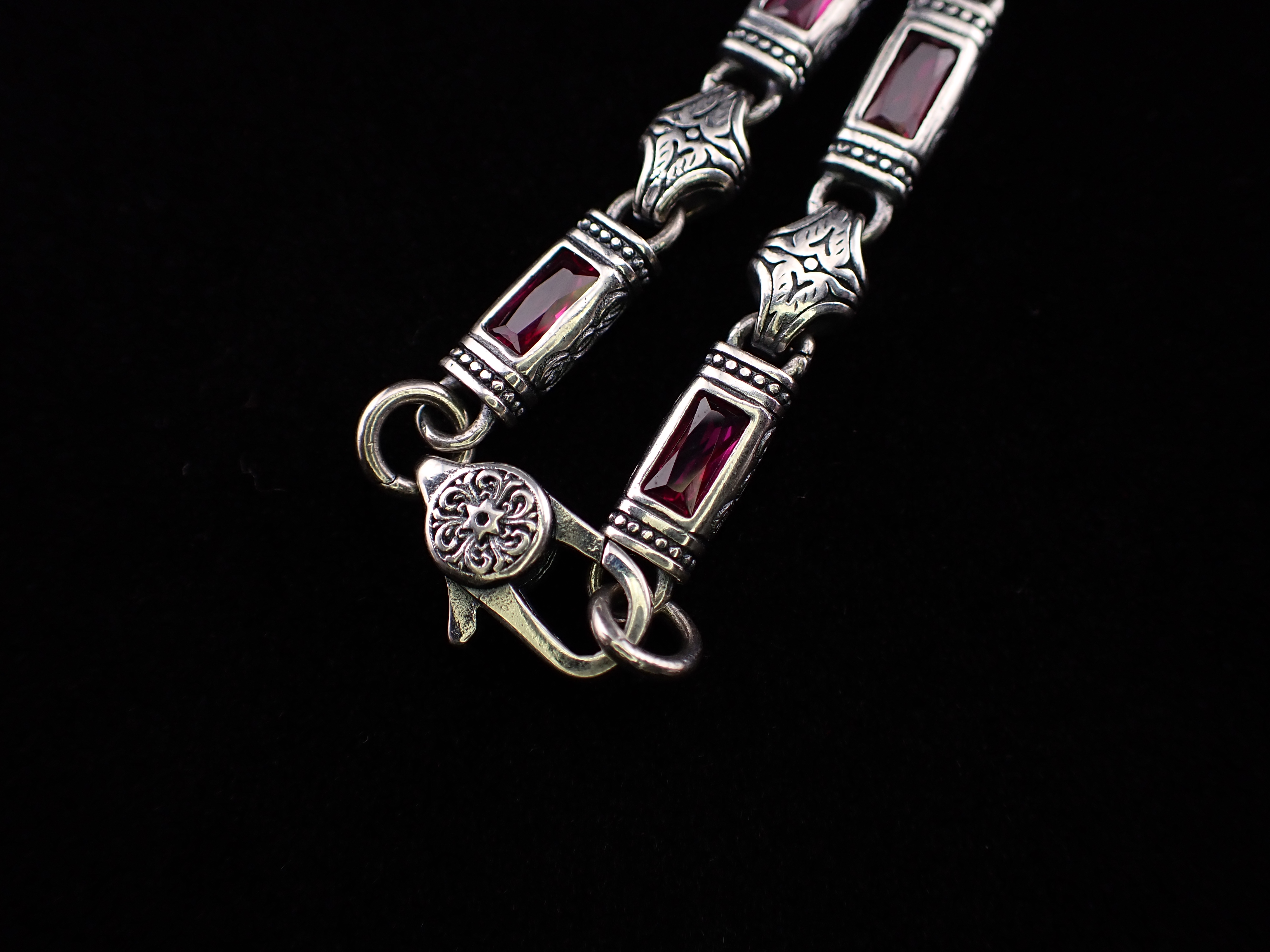  Silver and Red Stone Chain