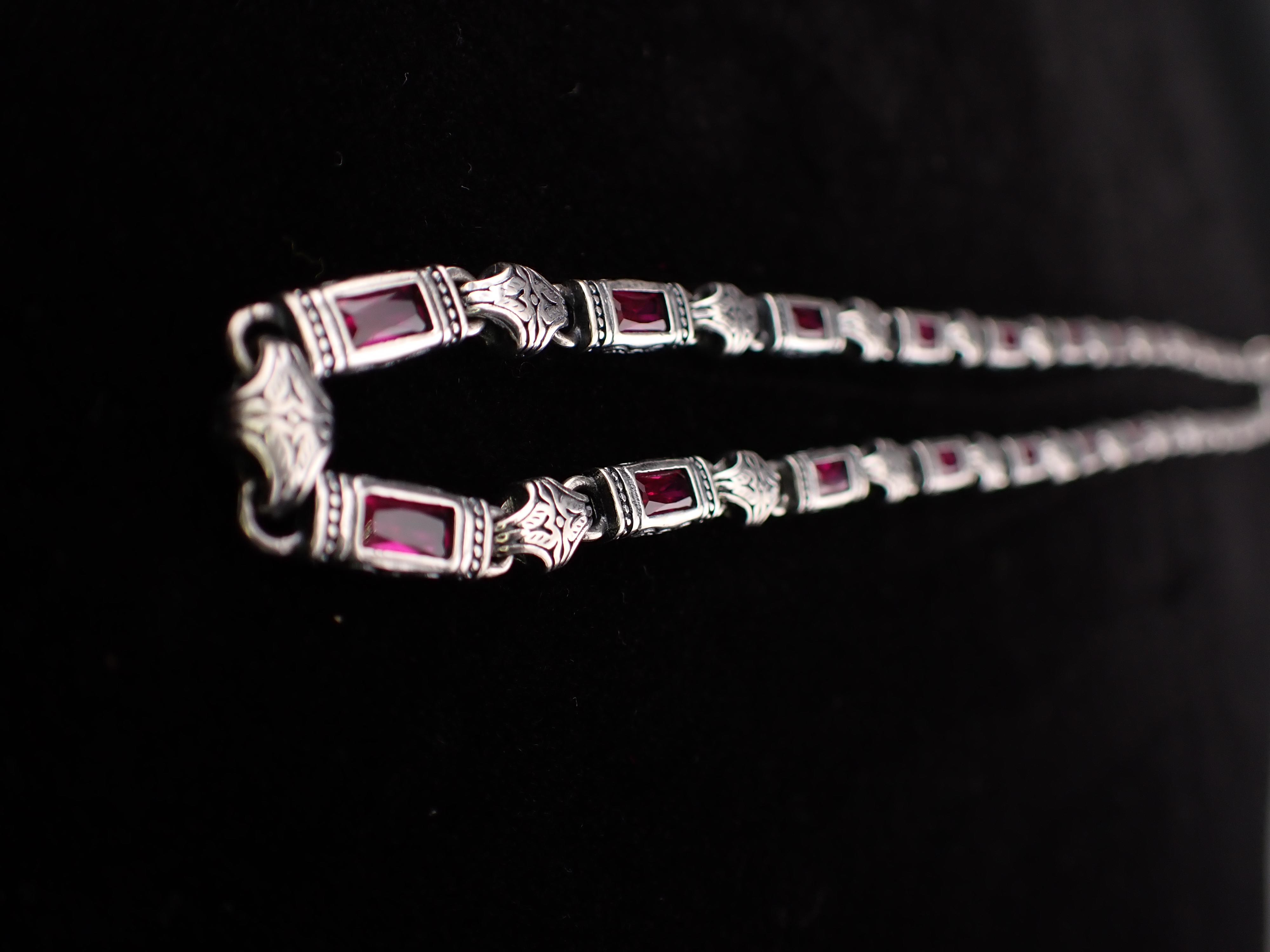  Silver and Red Stone Chain