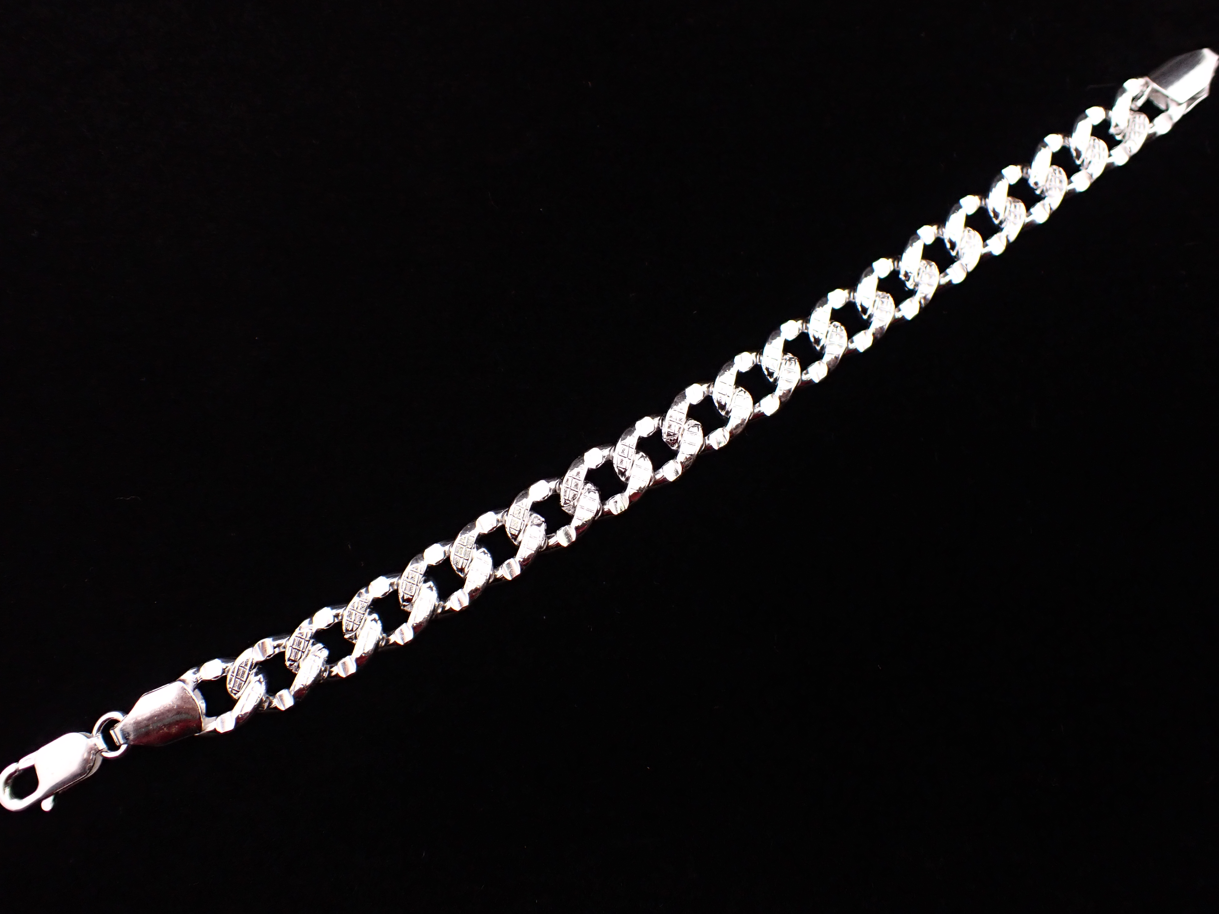 Diamond-Cut Cuban Curb Sterling Silver Chain Bracelet