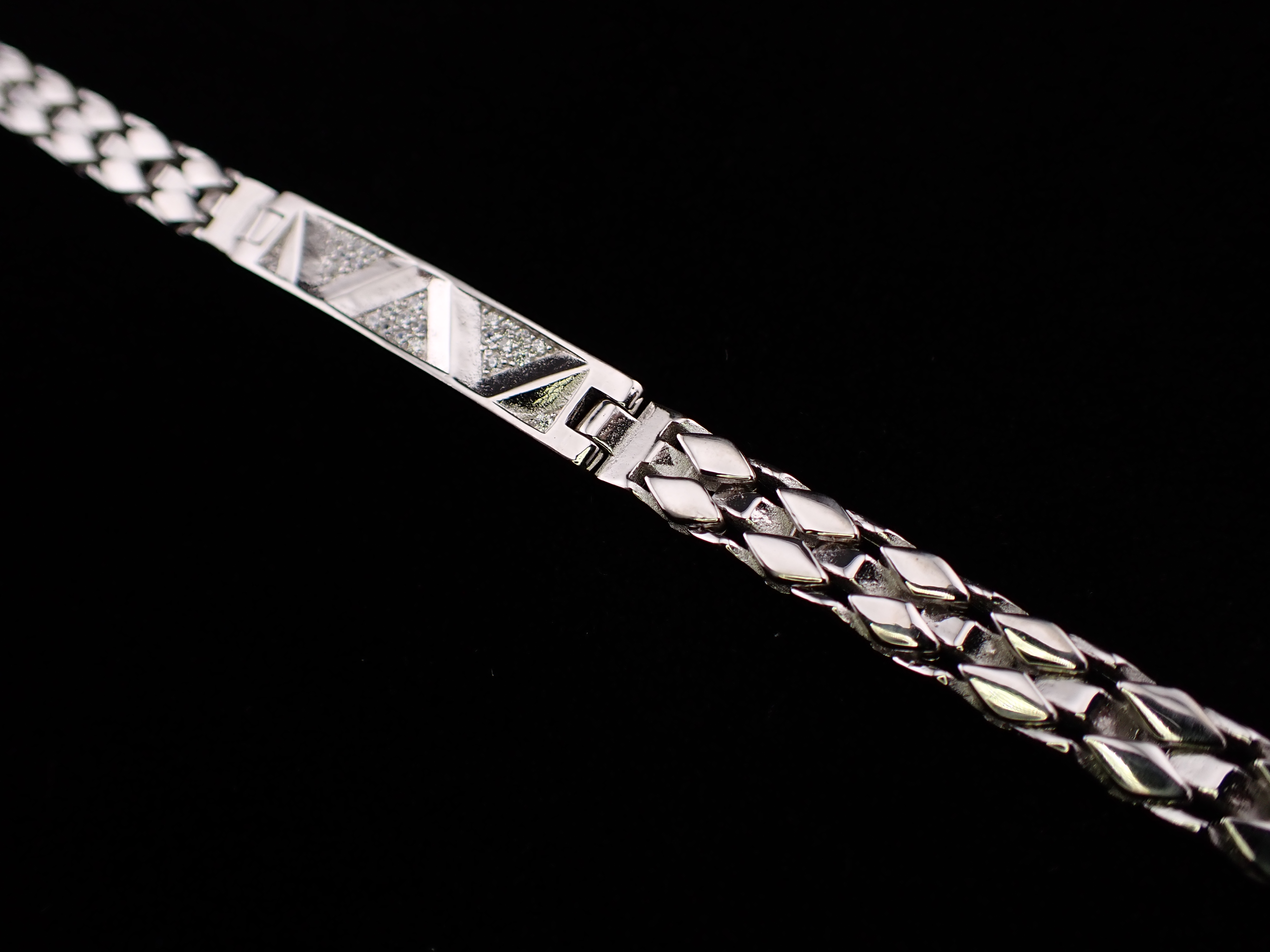 Geometric Glamour Sterling Silver CZ ID Bracelet
