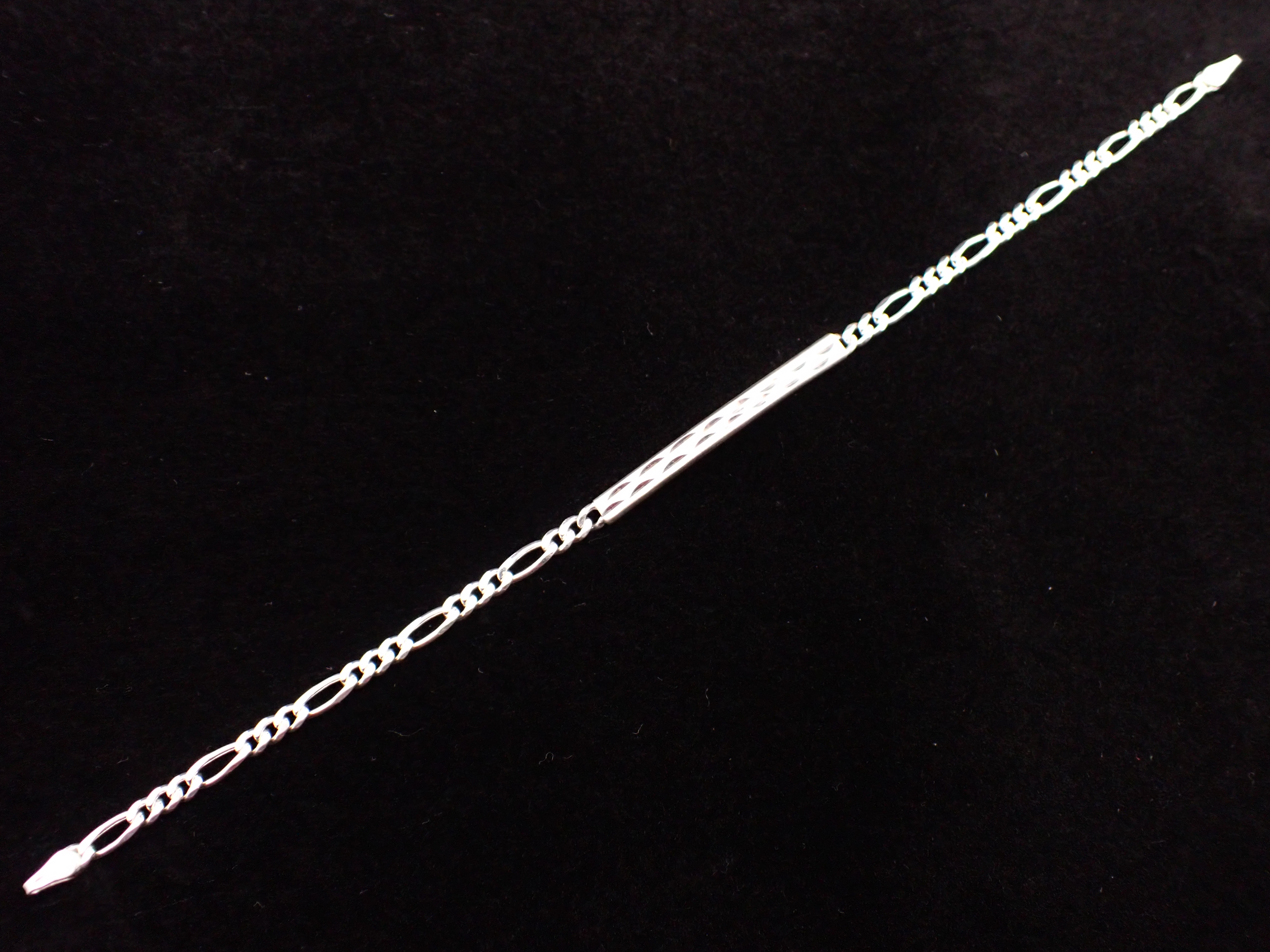 Diamond-Cut Sterling Silver ID Bar Figaro Bracelet