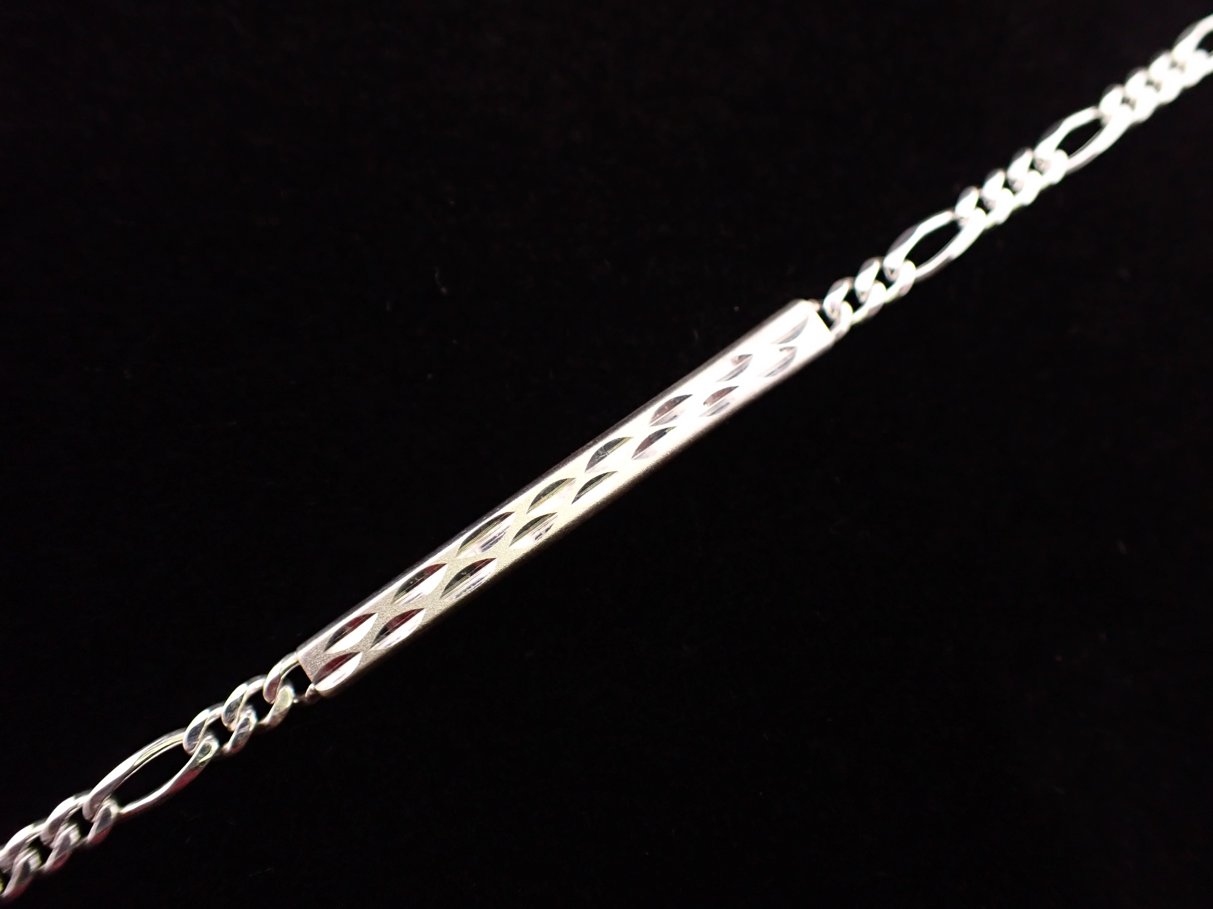 Diamond-Cut Sterling Silver ID Bar Figaro Bracelet