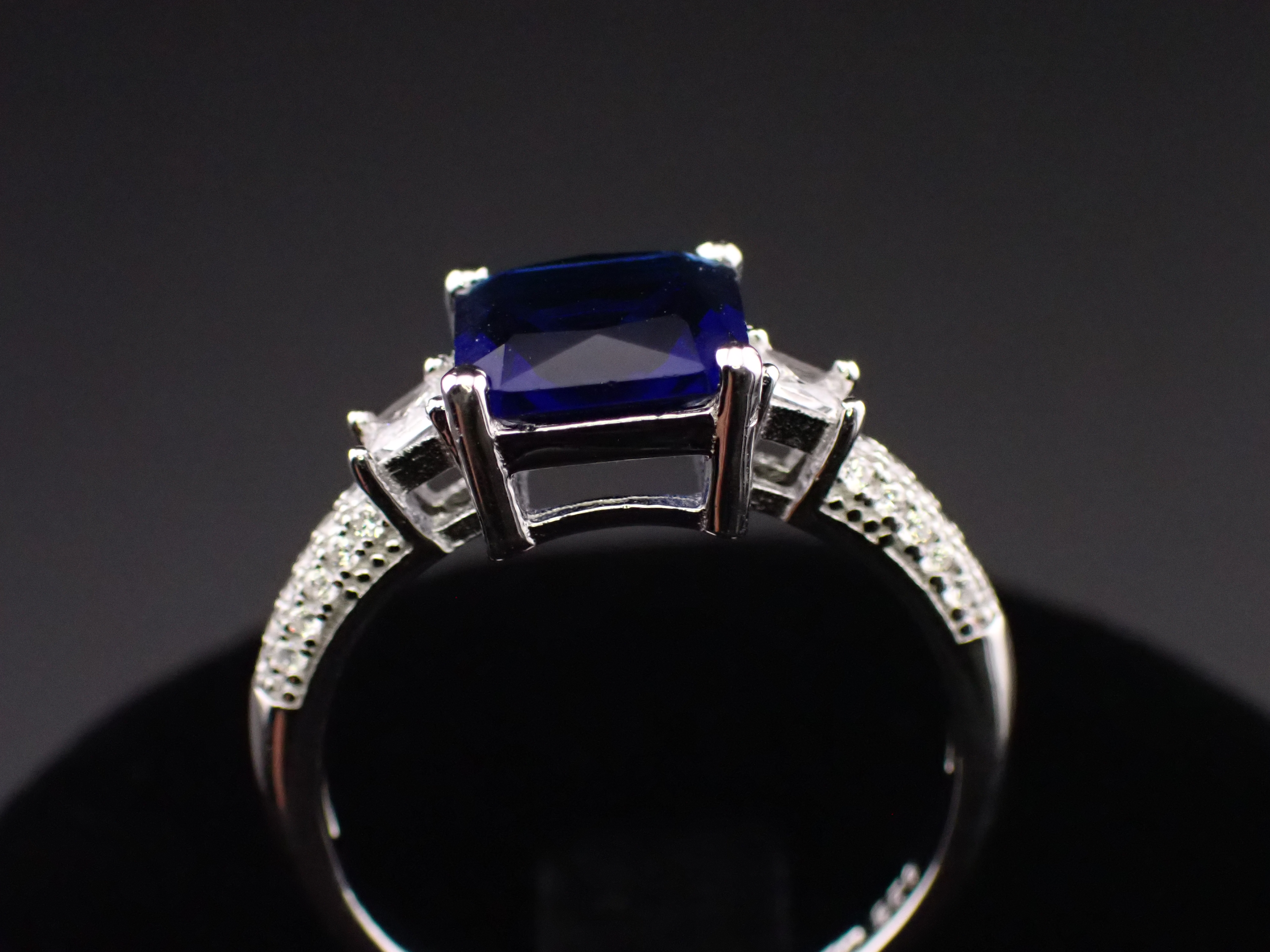 Blue Square Cut Sterling Silver Ring