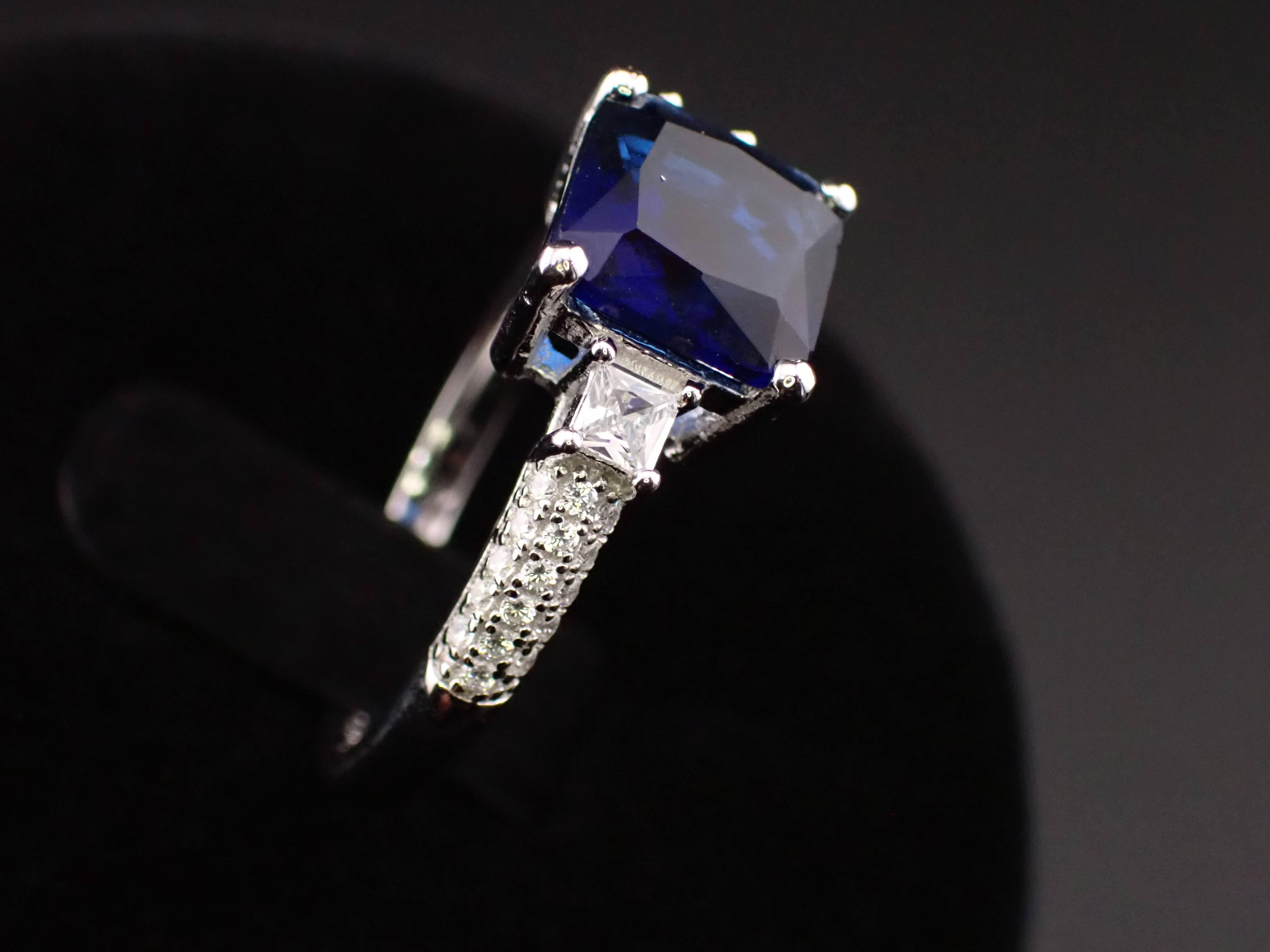 Blue Square Cut Sterling Silver Ring