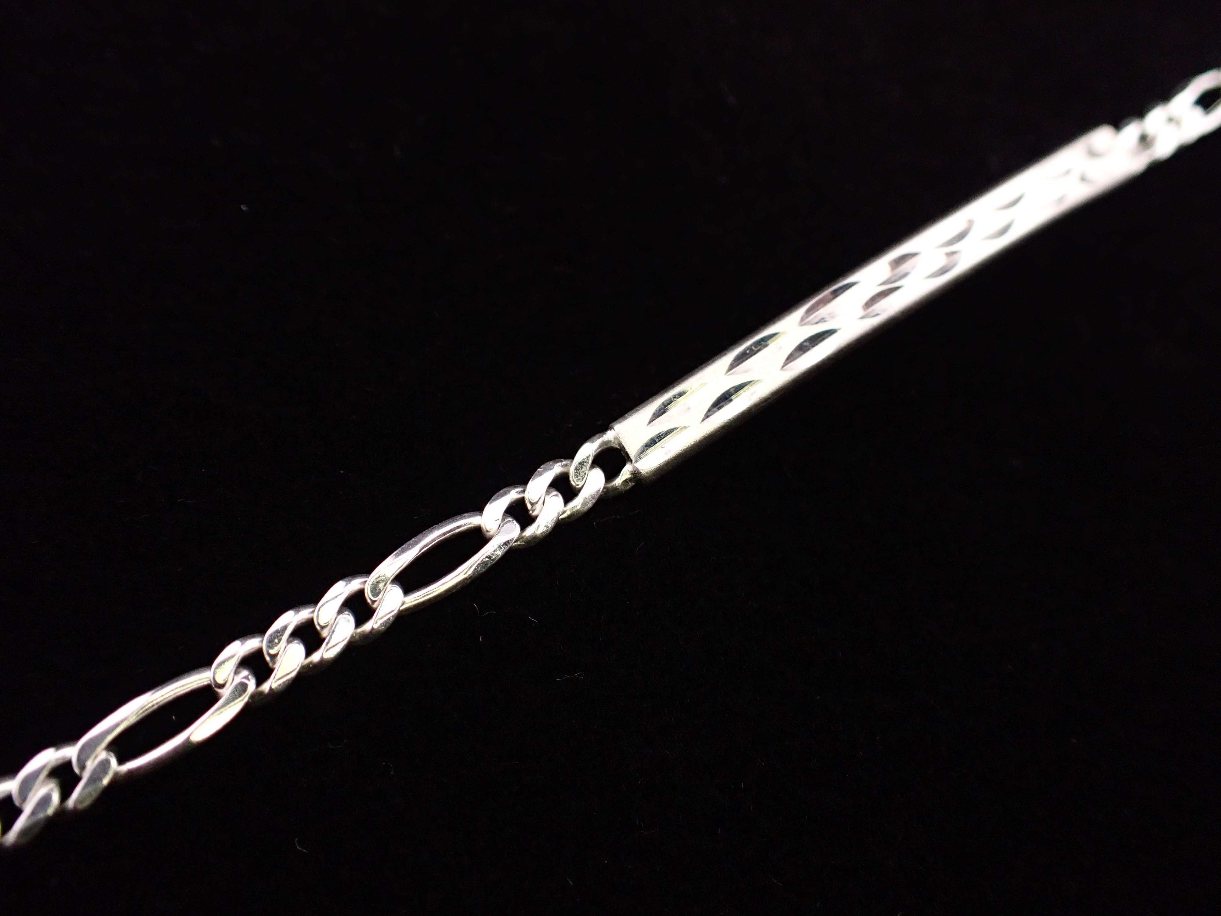 Diamond-Cut Sterling Silver ID Bar Figaro Bracelet