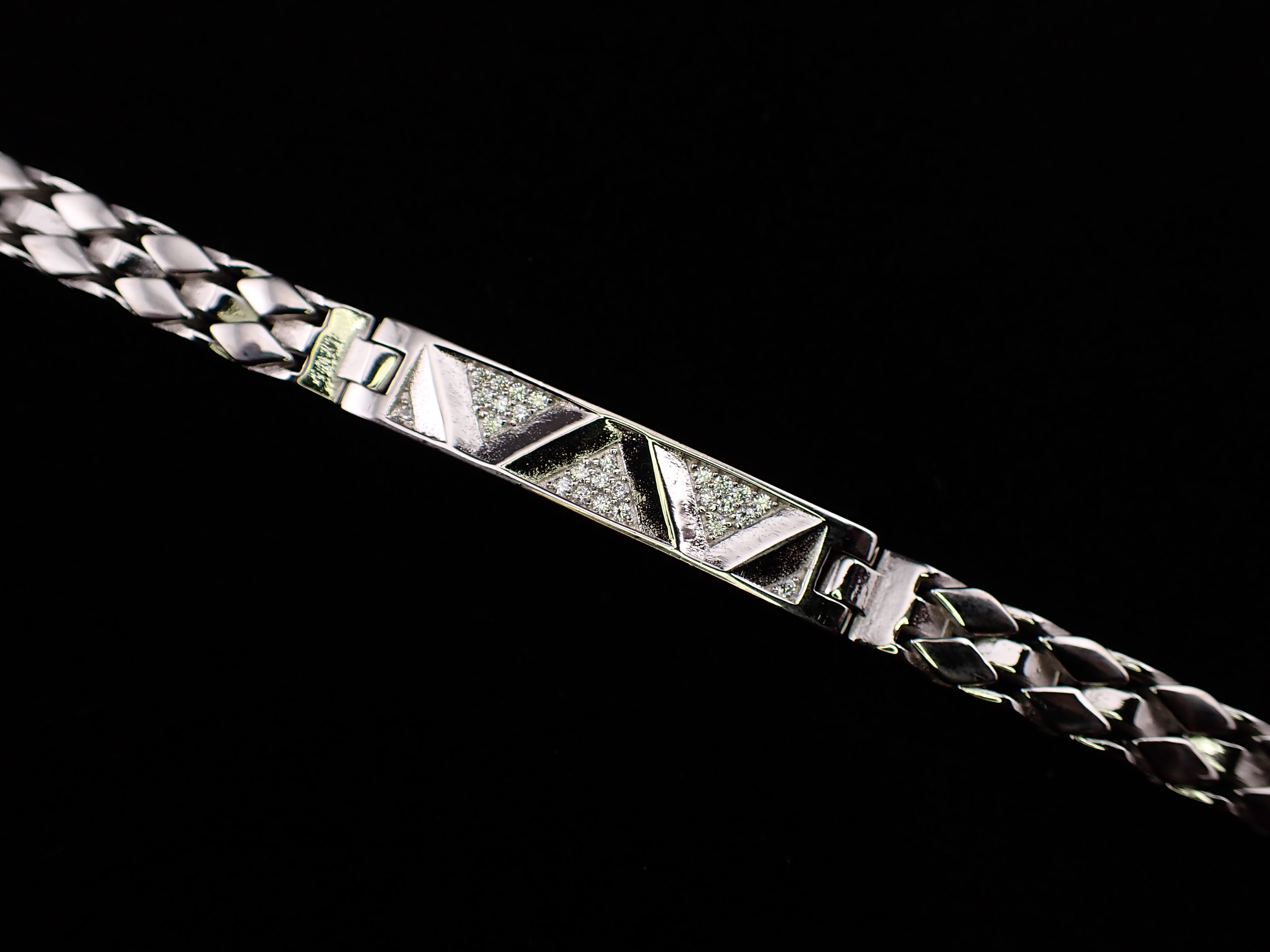 Geometric Glamour Sterling Silver CZ ID Bracelet