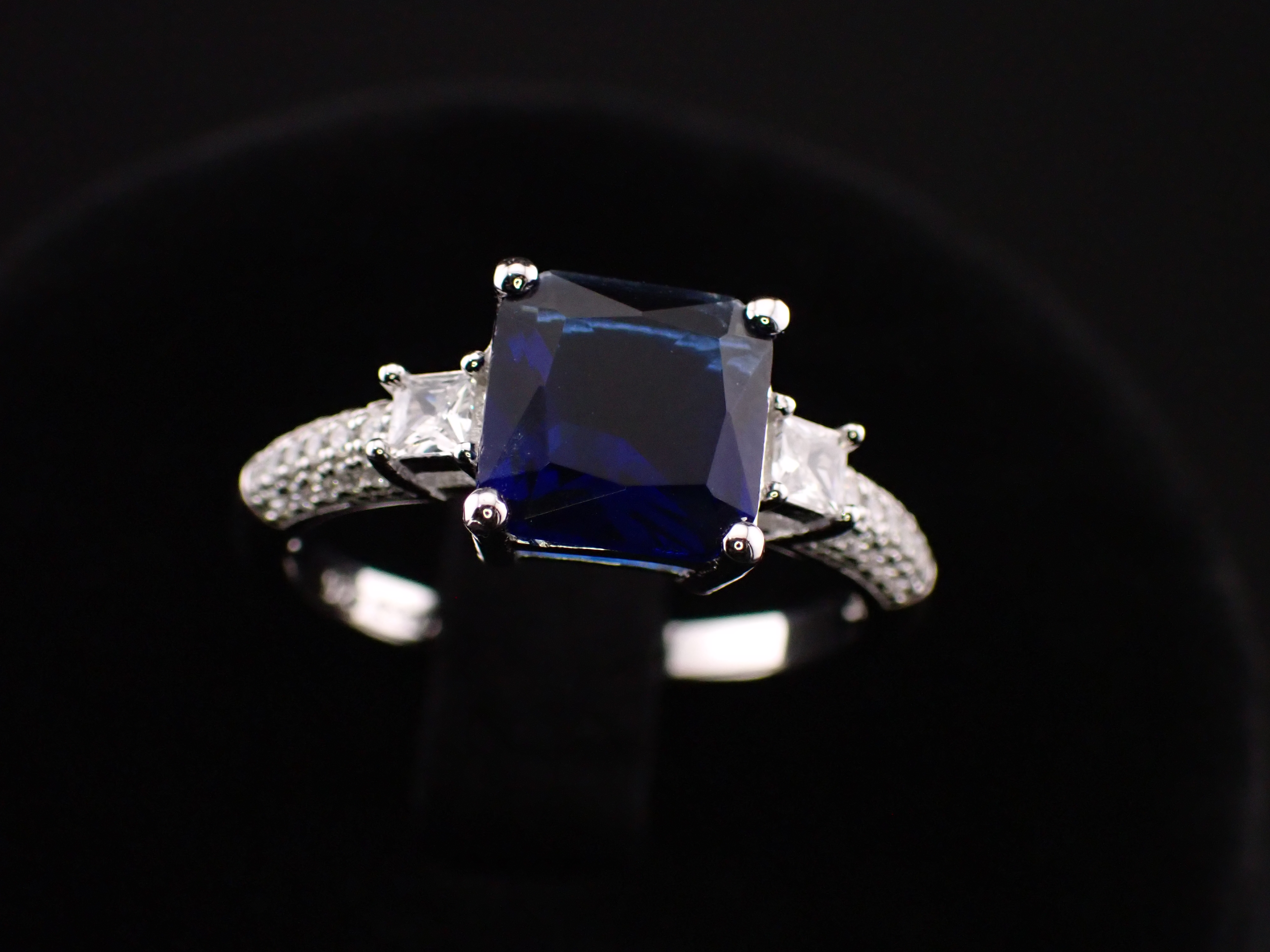Blue Square Cut Sterling Silver Ring