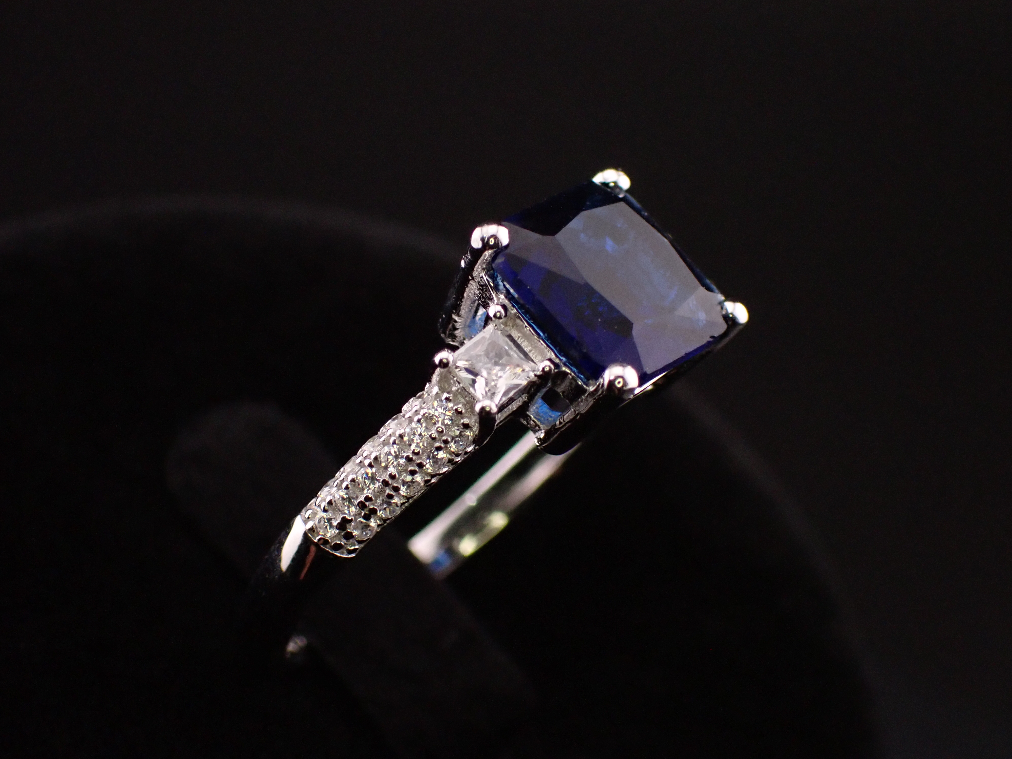 Blue Square Cut Sterling Silver Ring