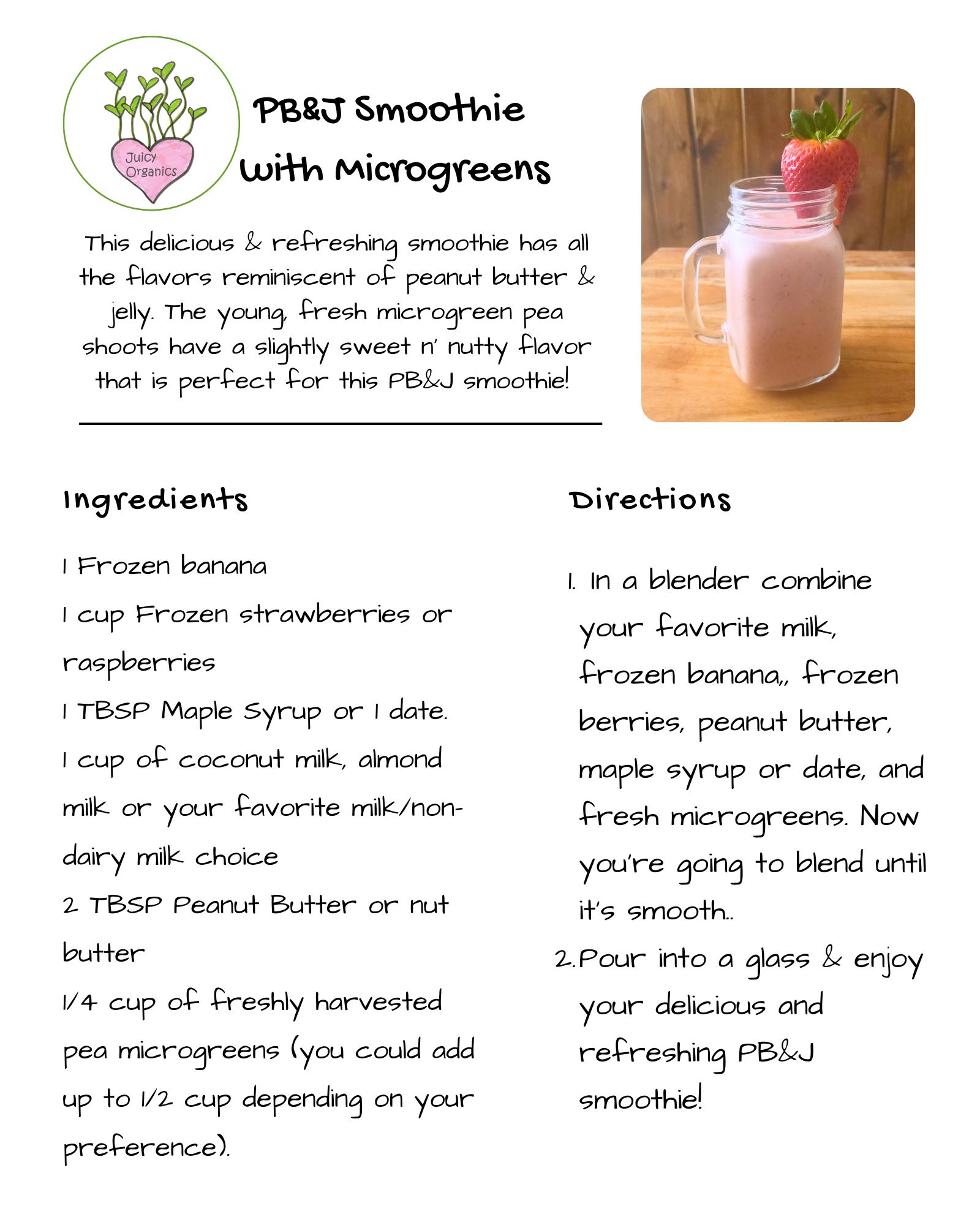 Juicy Organics PB&J Microgreens Smoothie Recipe