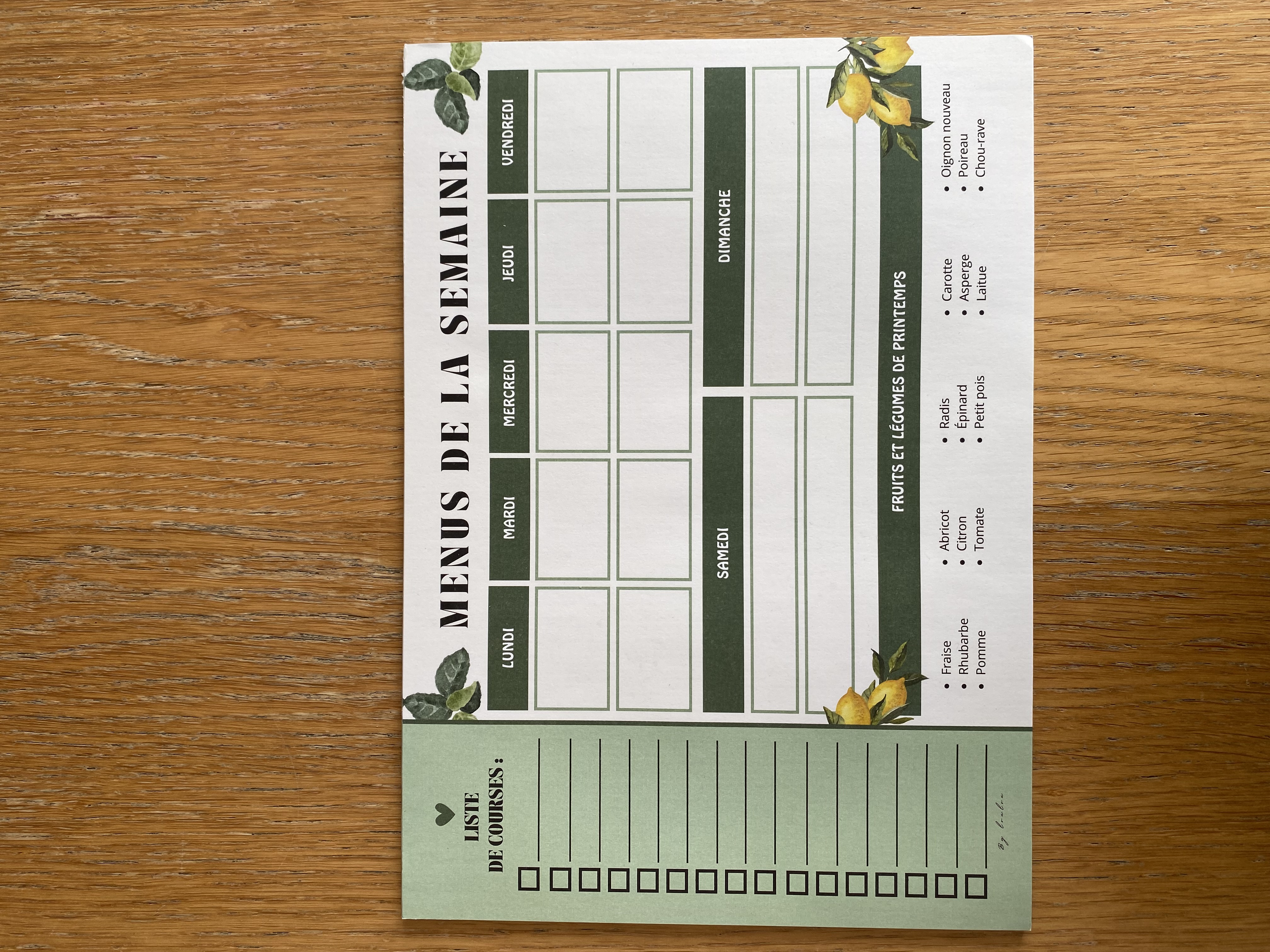 Weekly planner - menus de la semaine