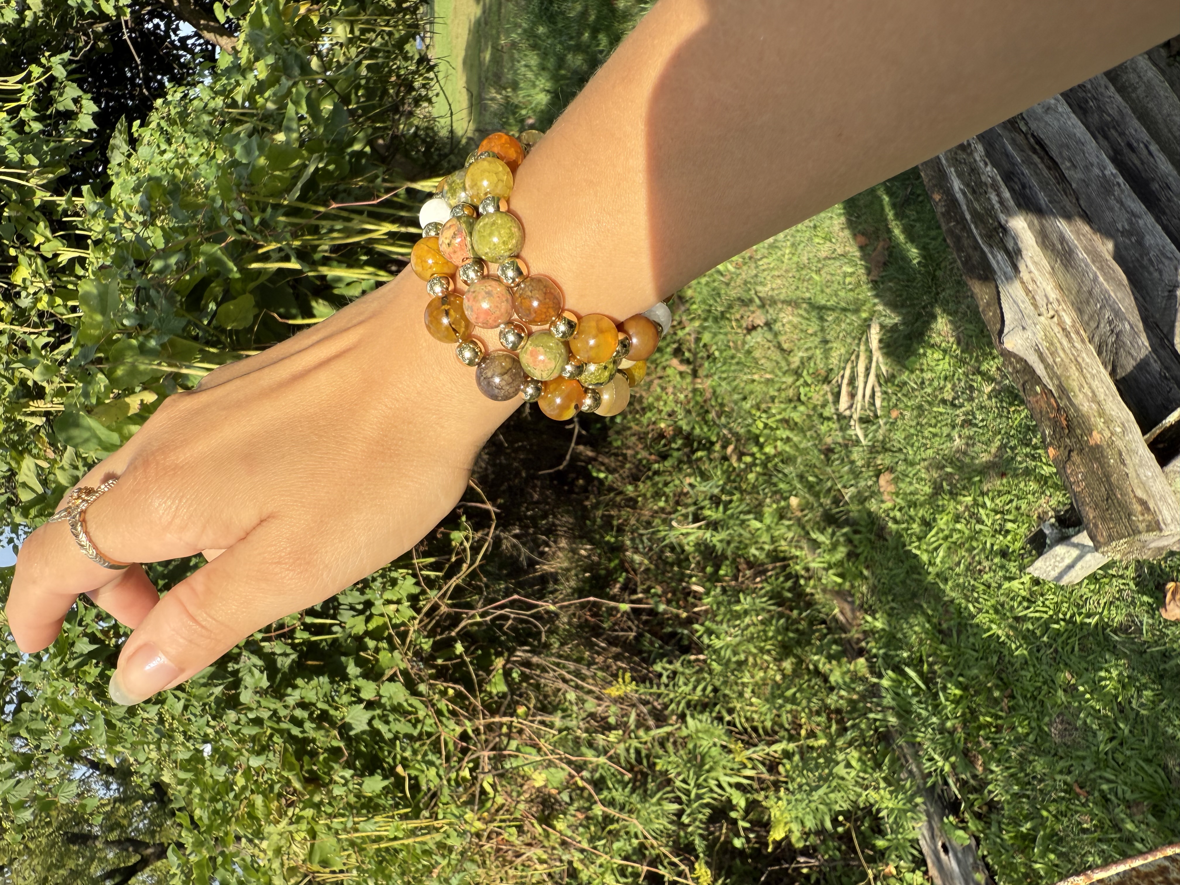 Crackle Agate and Unakite 14k Gold Fill Mix Set 