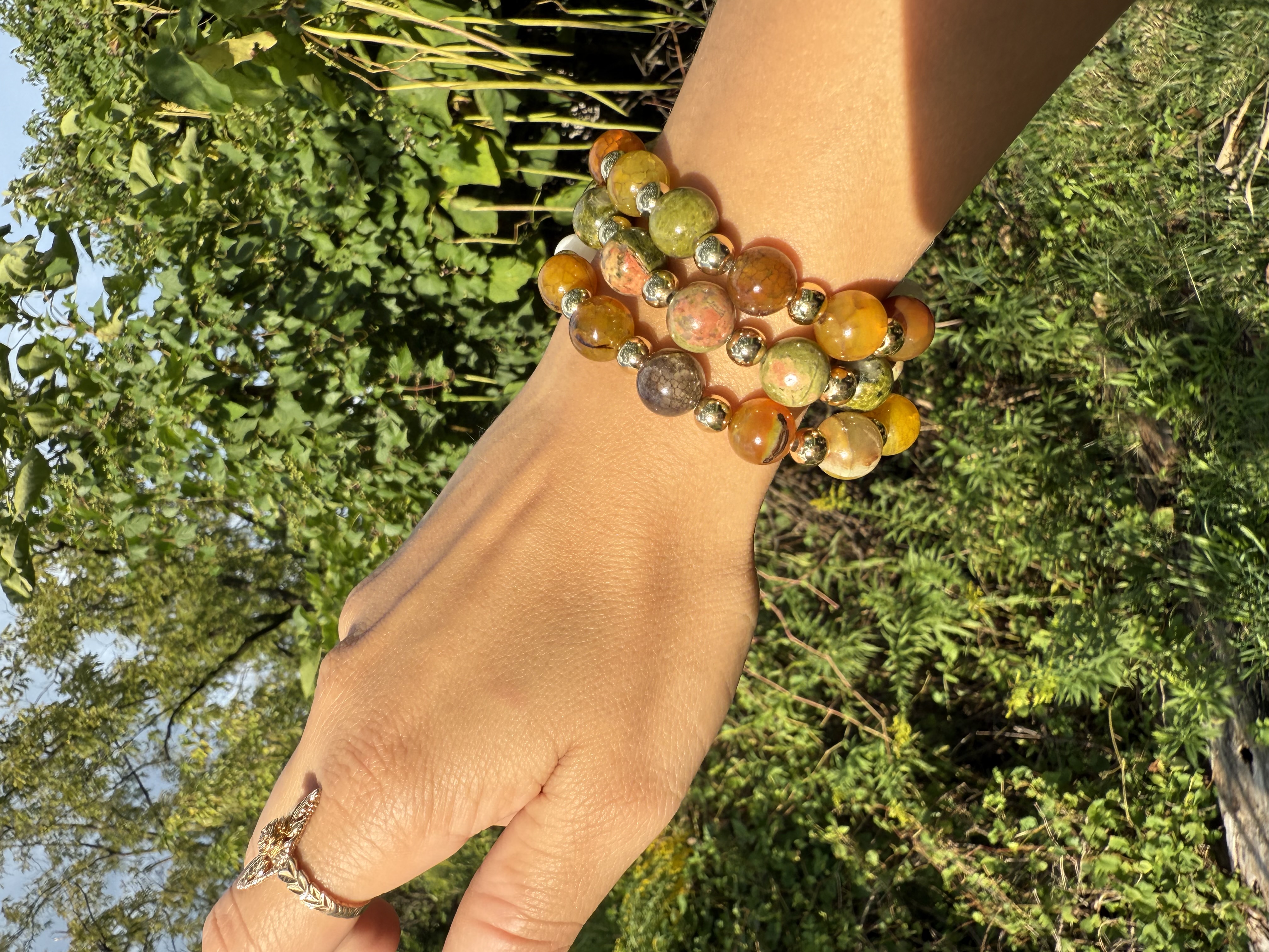Crackle Agate and Unakite 14k Gold Fill Mix Set 