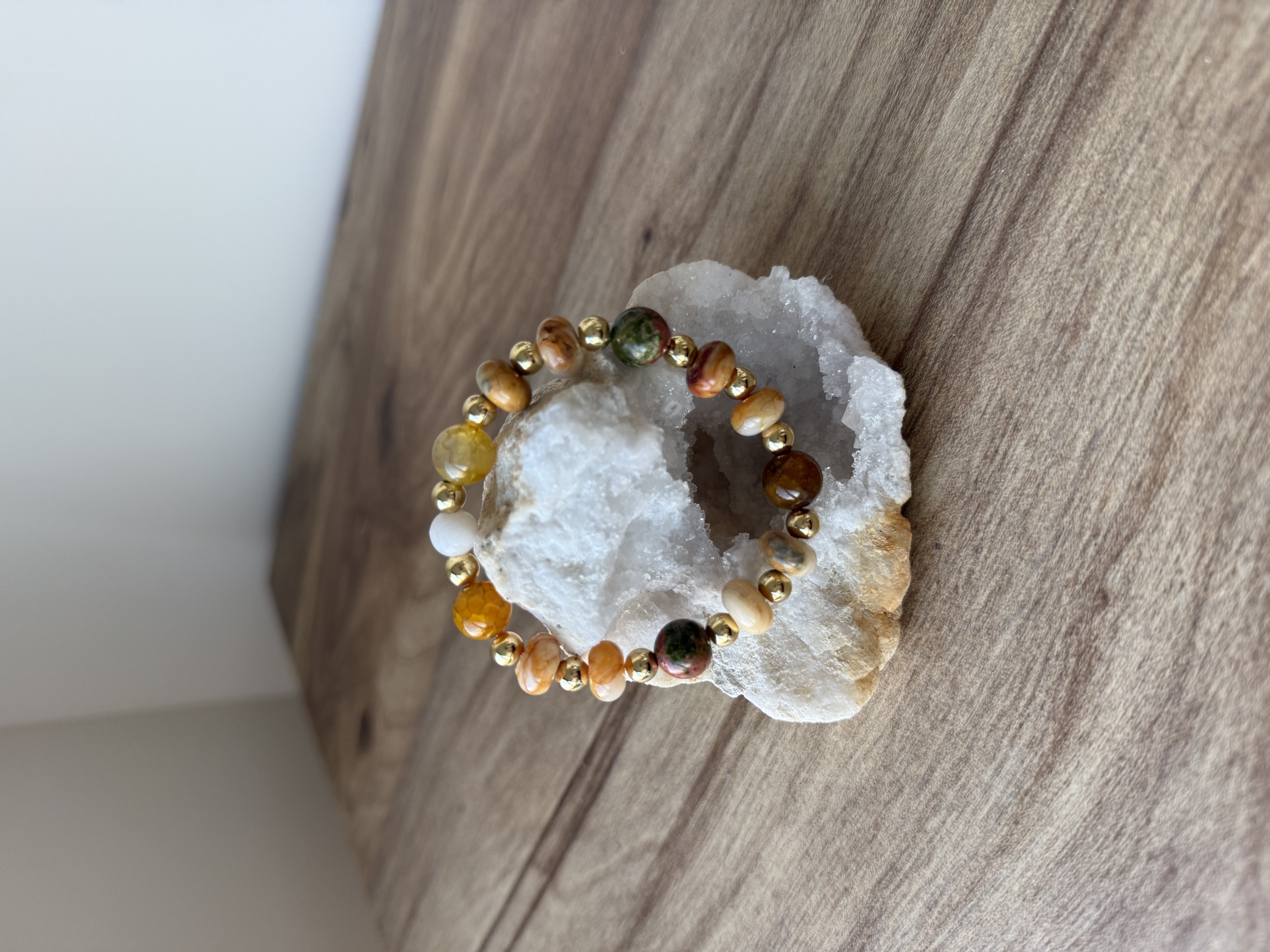 Unakite, Crazy Lace Agate, and Crackle Agate 14k Gold Fill Single 