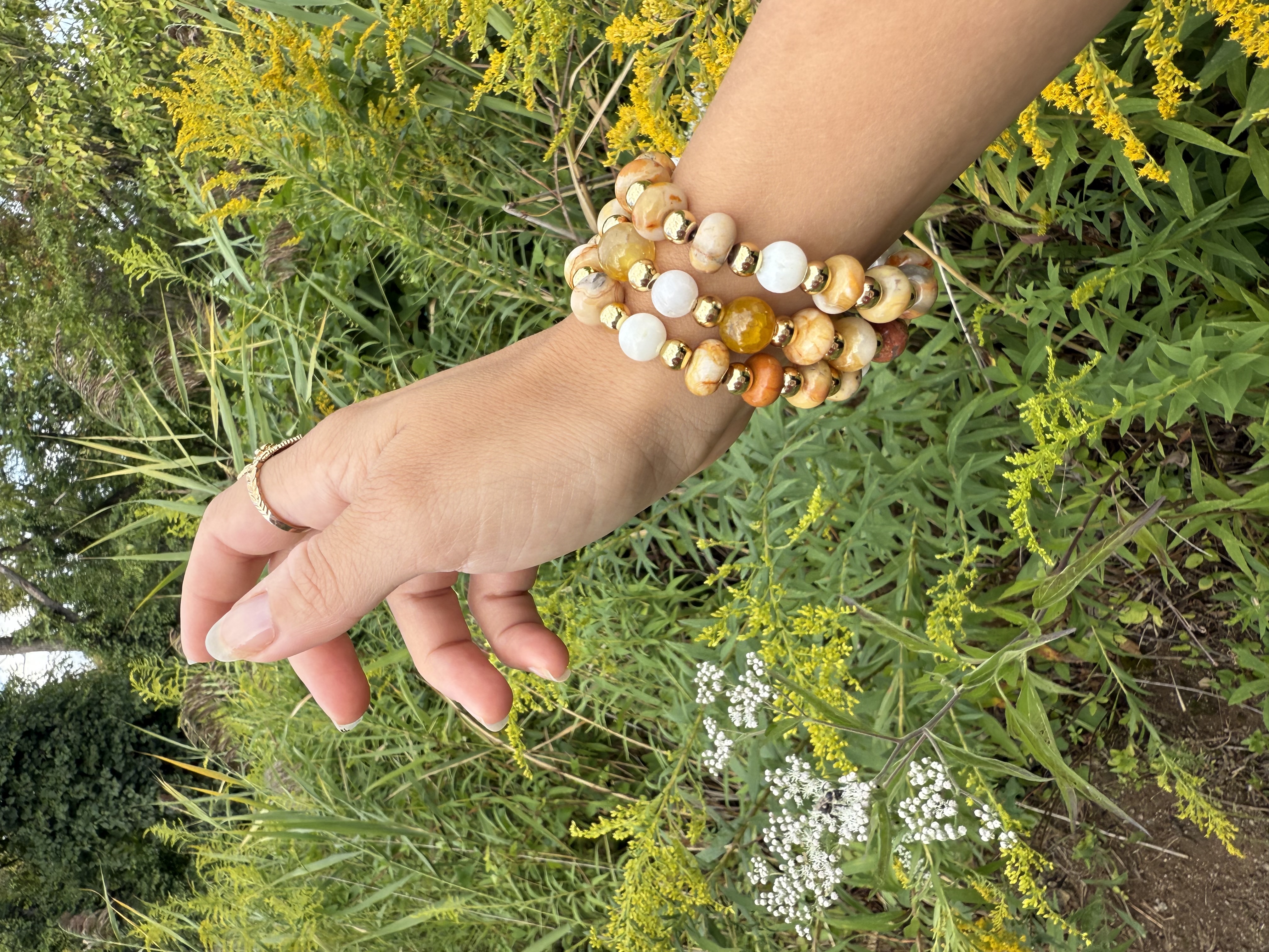 Unakite, Crazy Lace Agate and Crackle Agate 14k Gold Fill Triple Set 