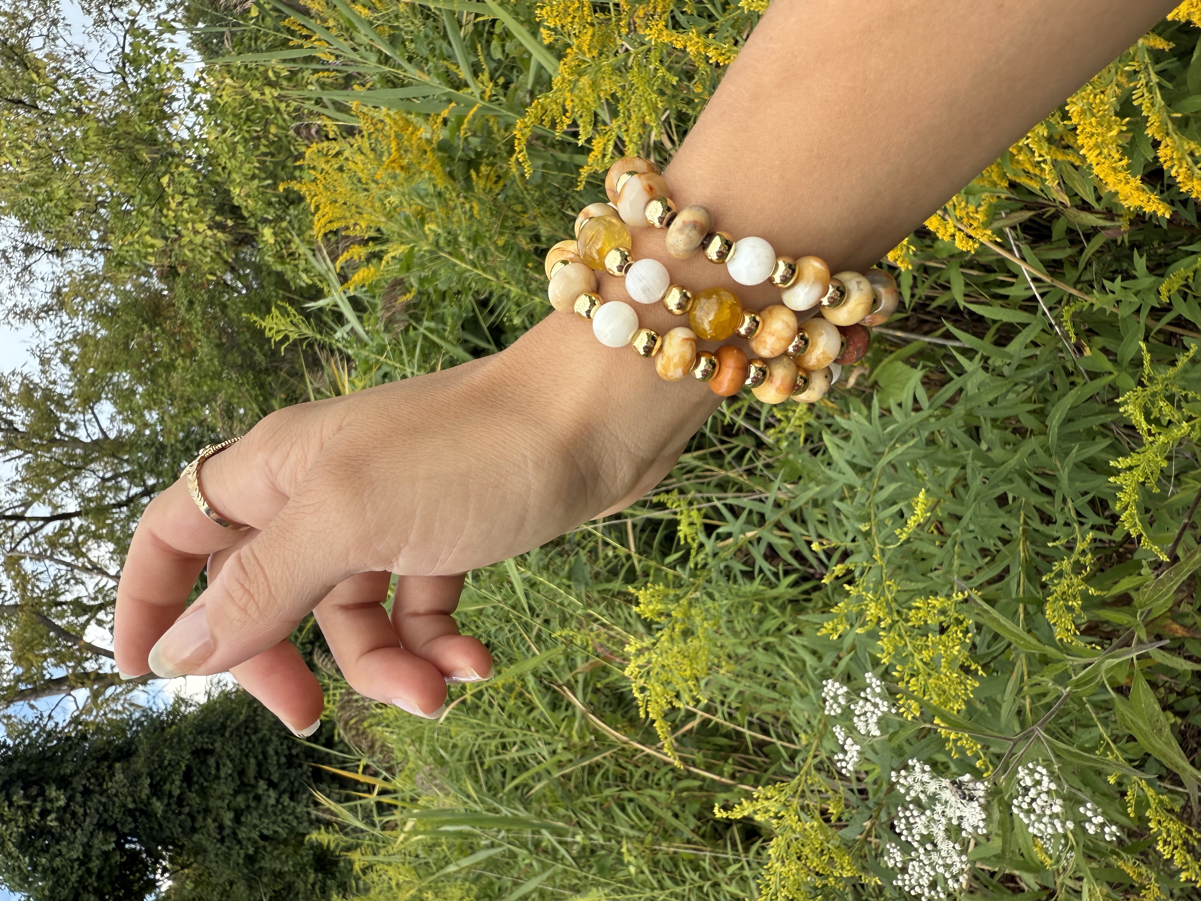 Unakite, Crazy Lace Agate and Crackle Agate 14k Gold Fill Triple Set 