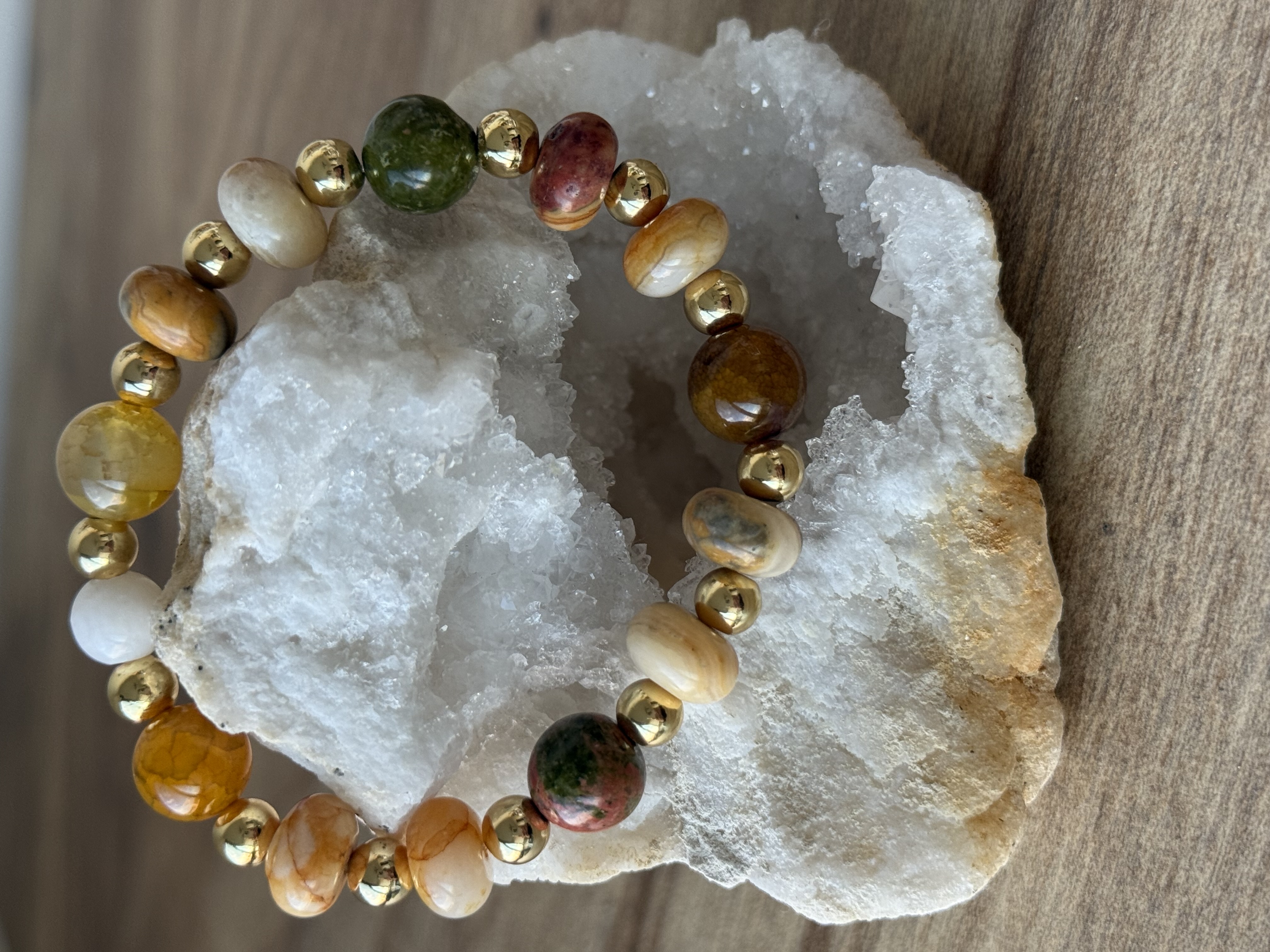 Unakite, Crazy Lace Agate, and Crackle Agate 14k Gold Fill Single 