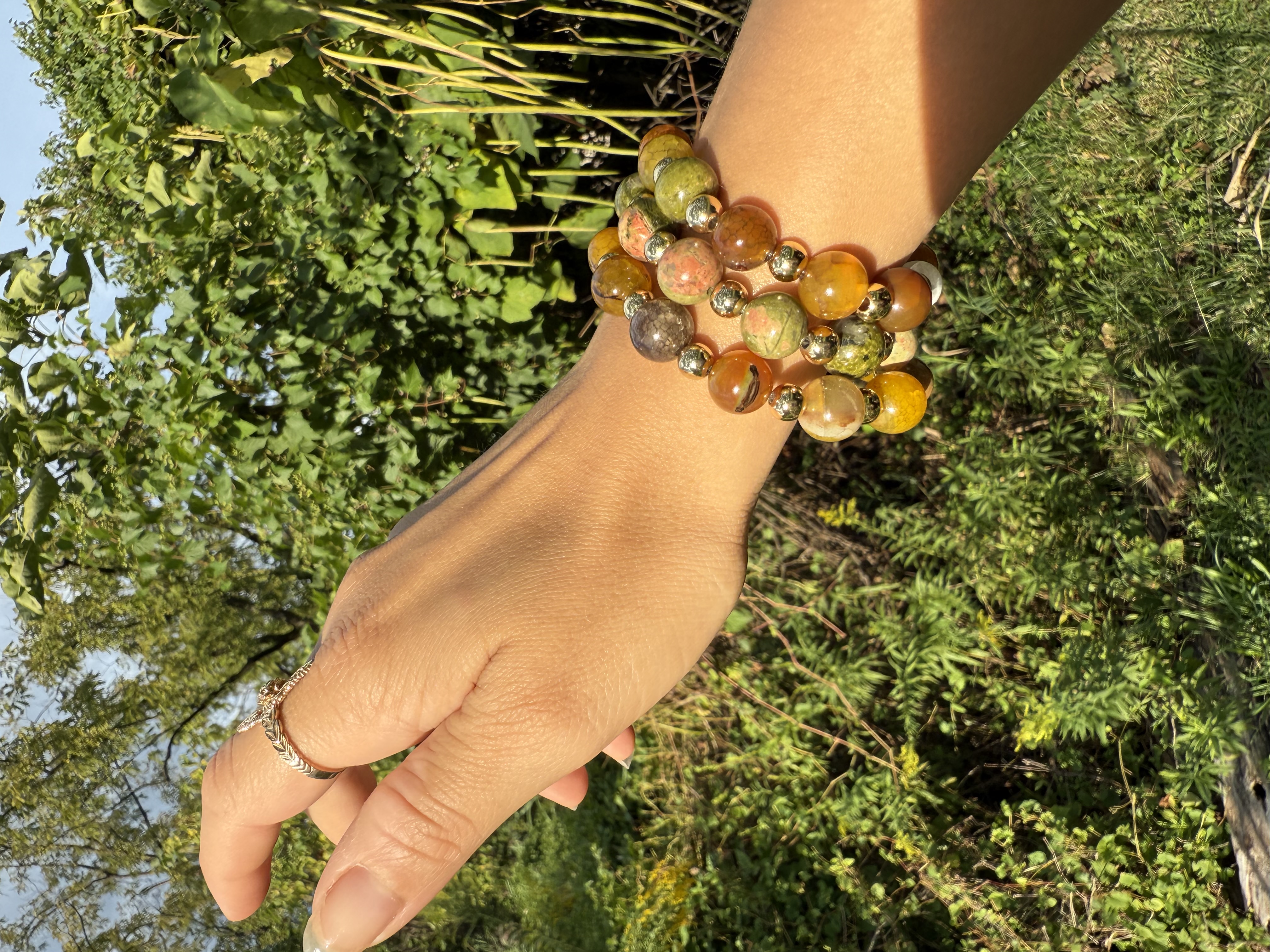 Crackle Agate and Unakite 14k Gold Fill Mix Set 